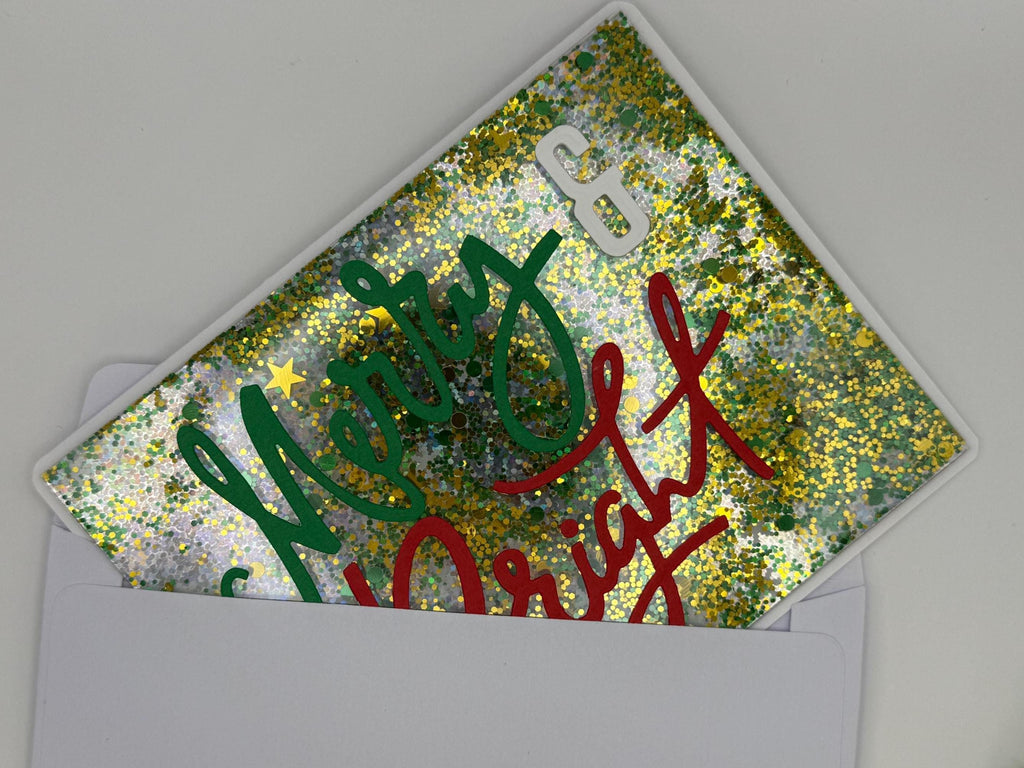 Merry & Bright Christmas Card | Handmade Shaker Holiday Card