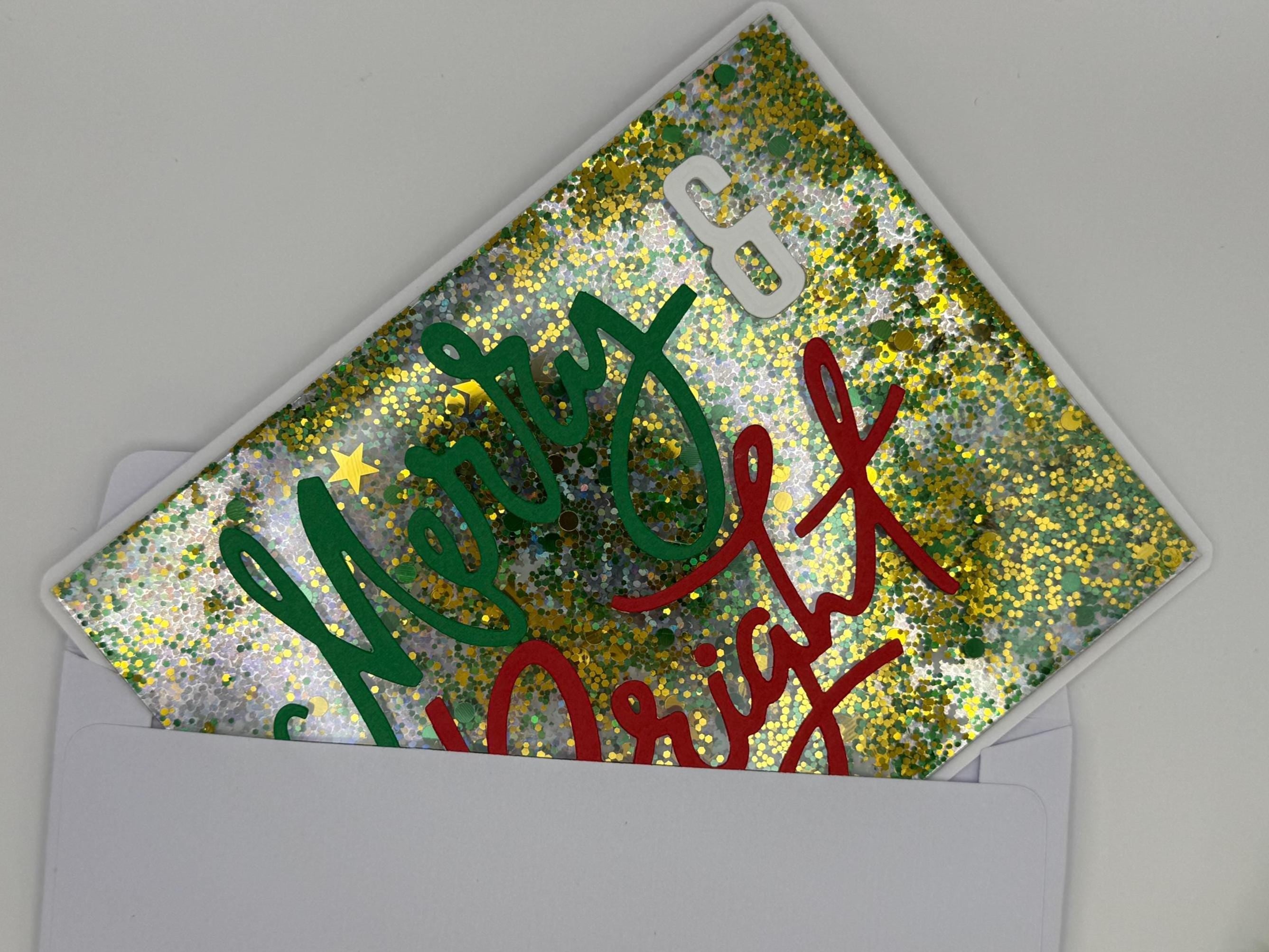 Merry & Bright Christmas Card | Handmade Shaker Holiday Card