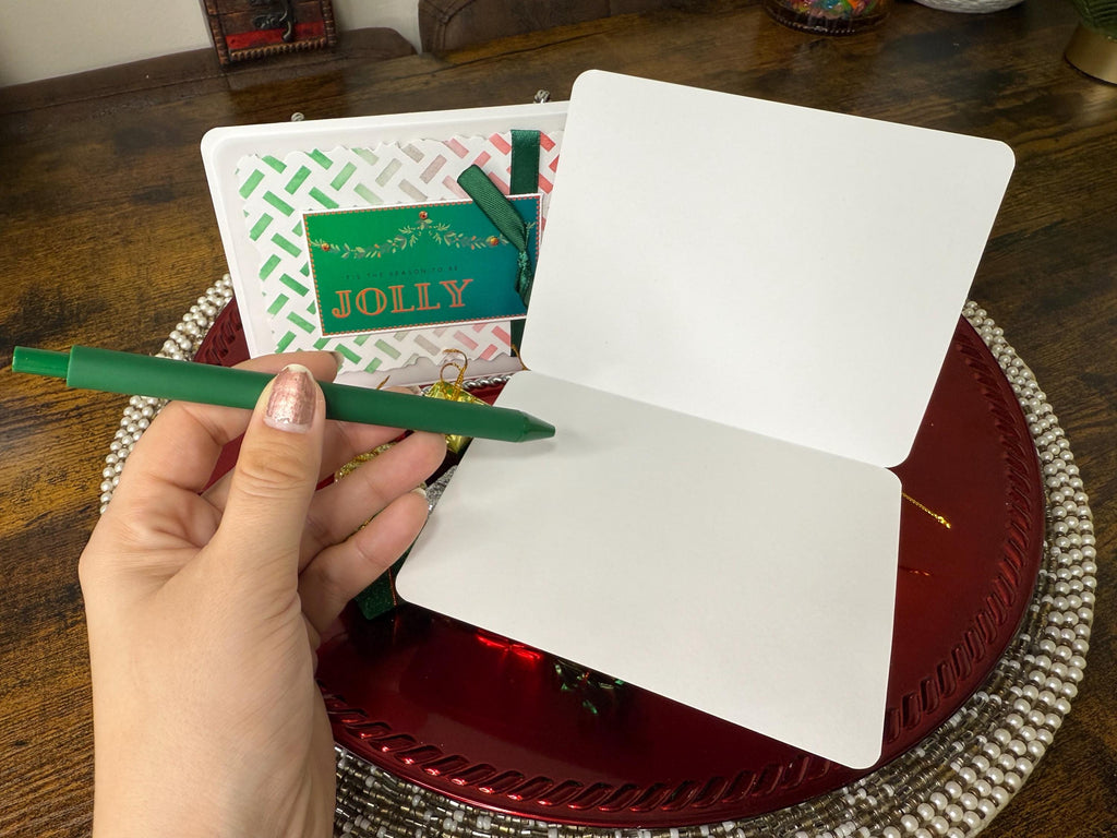 Handmade Green and Red Christmas Card Pack of 10