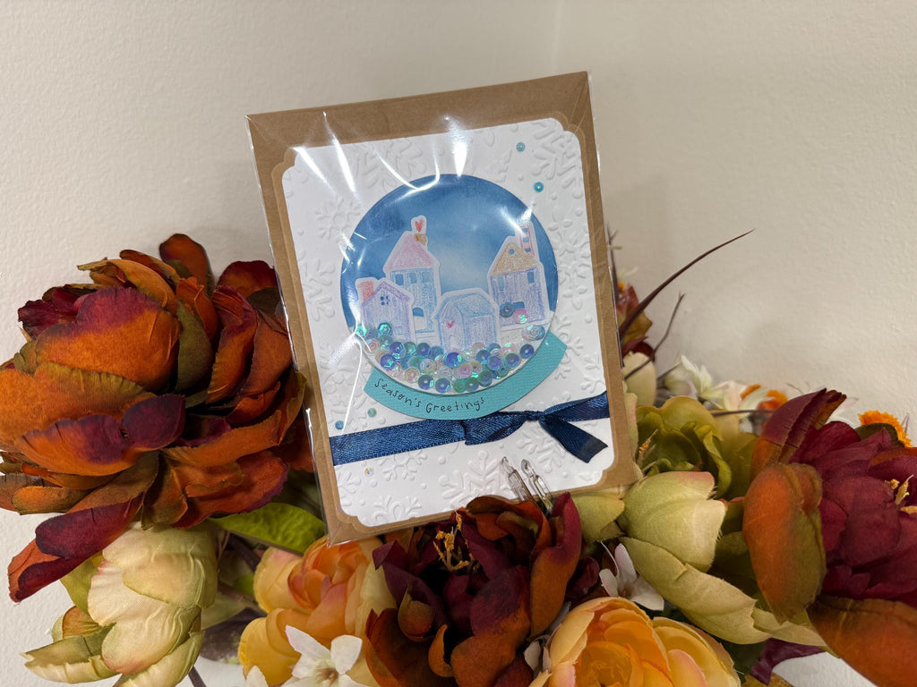 Seasons Greetings Snow globe Card | Handmade Shaker Greeting Card