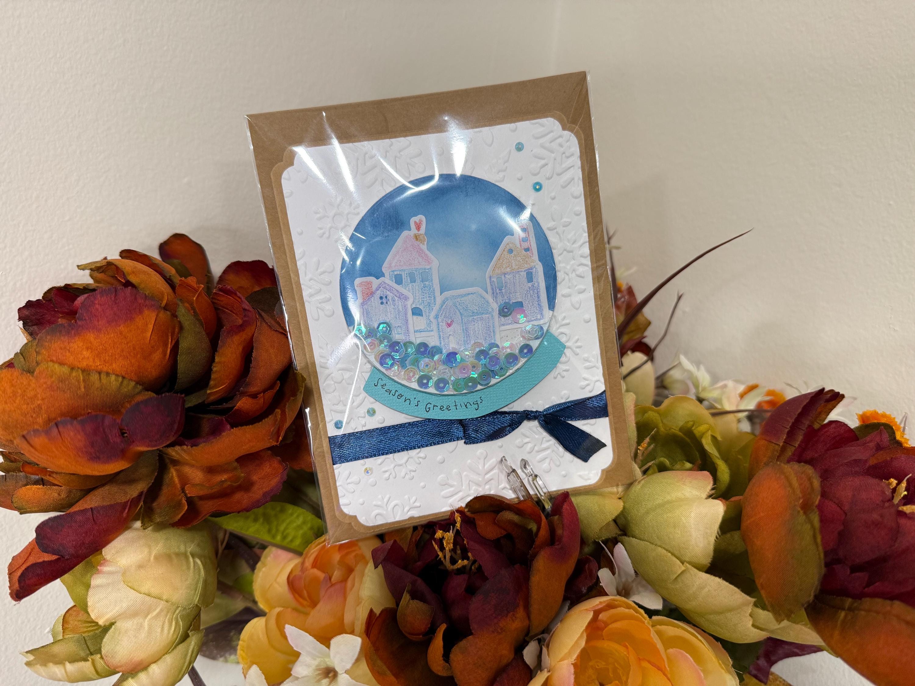 Seasons Greetings Snow globe Card | Handmade Shaker Greeting Card