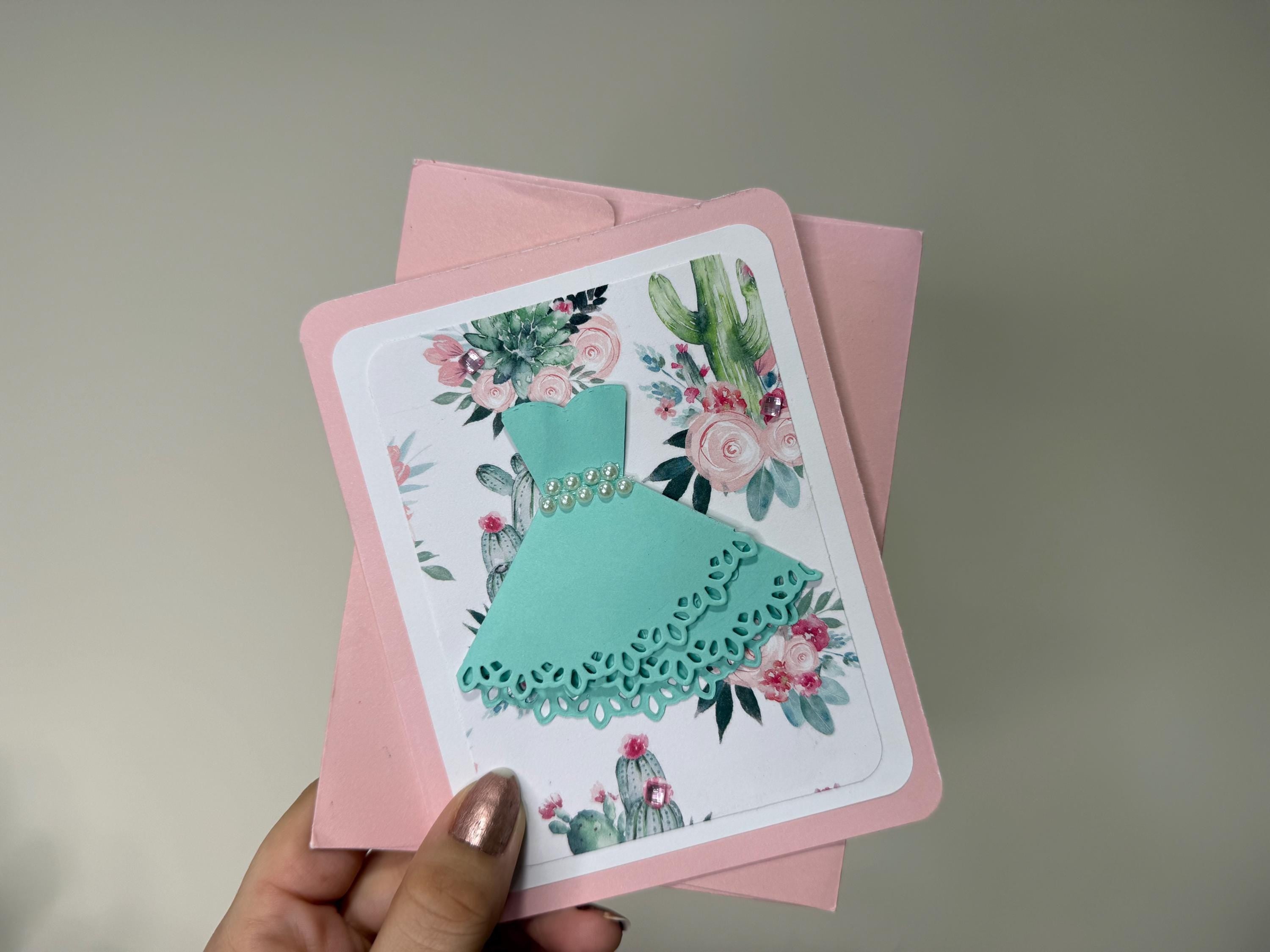 Handmade Floral Dress Card for Her