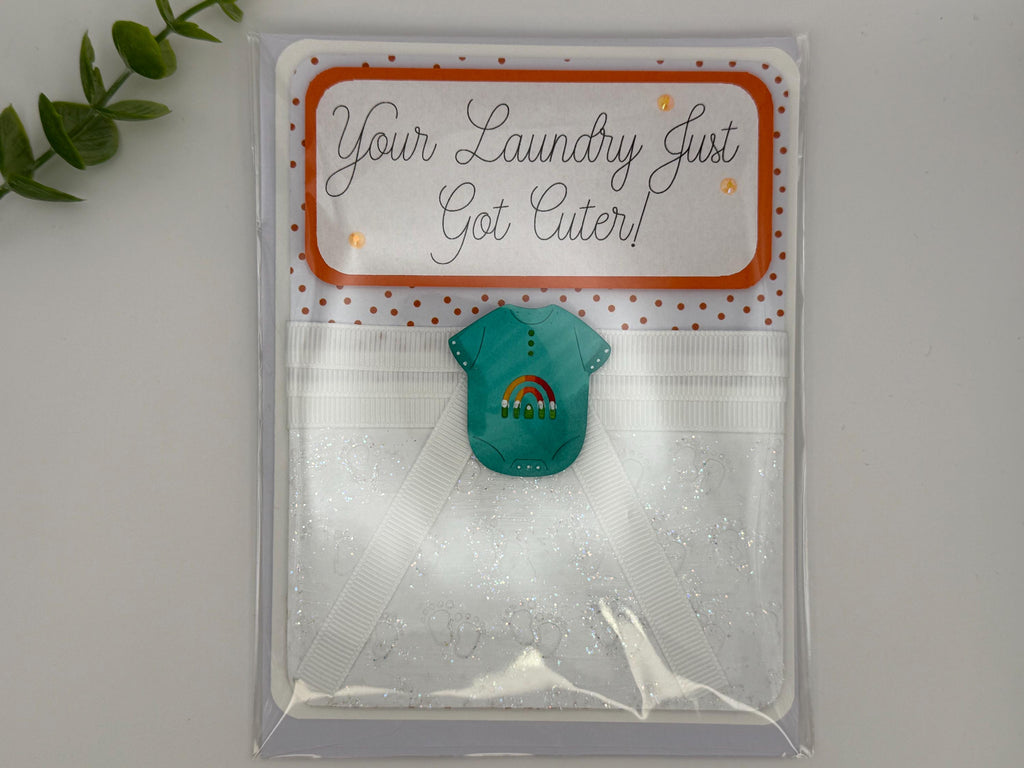 Handmade Baby Shower Greeting Card - "Your Laundry Just Got Cuter!"