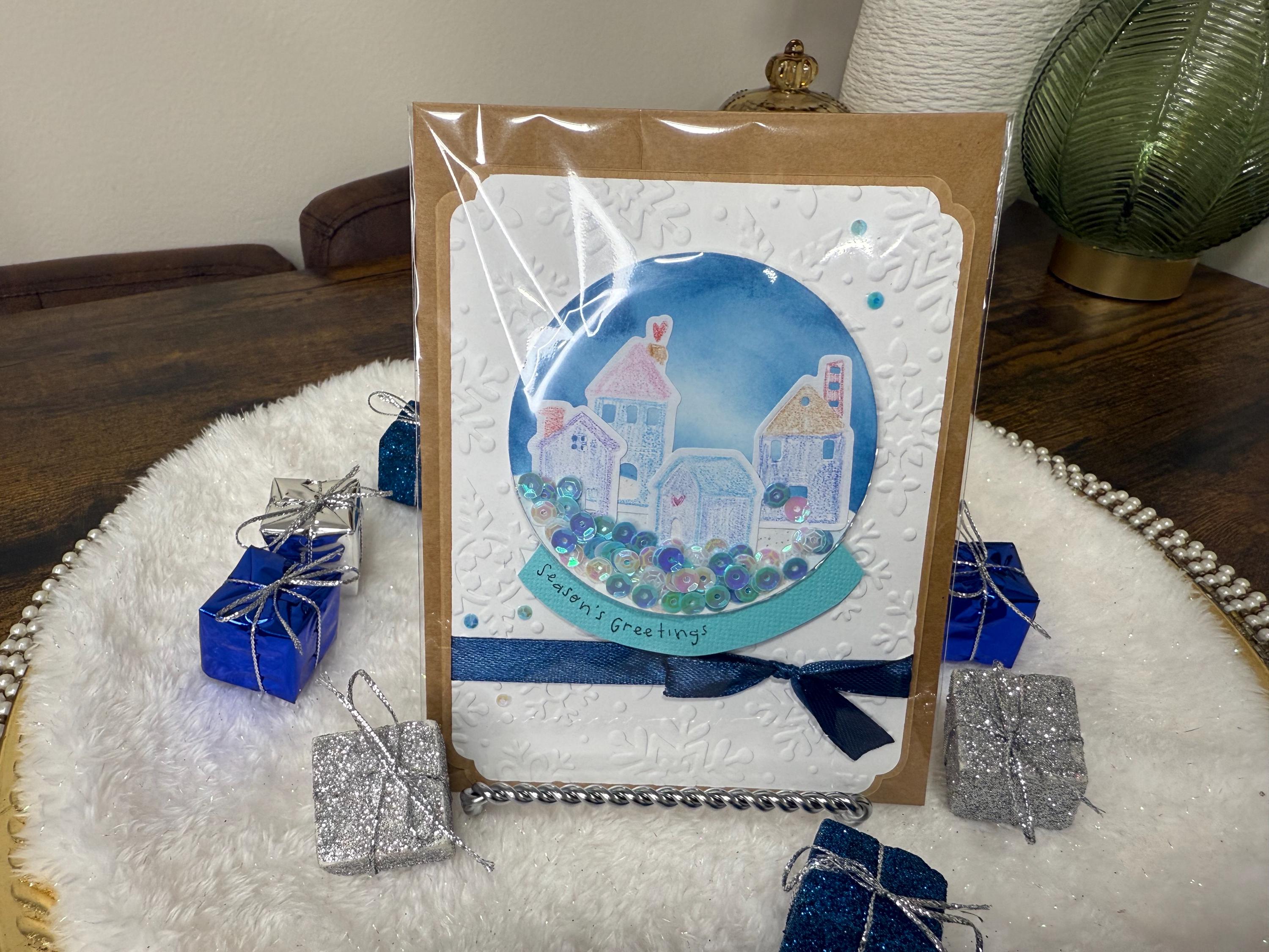 Seasons Greetings Snow globe Card | Handmade Shaker Greeting Card