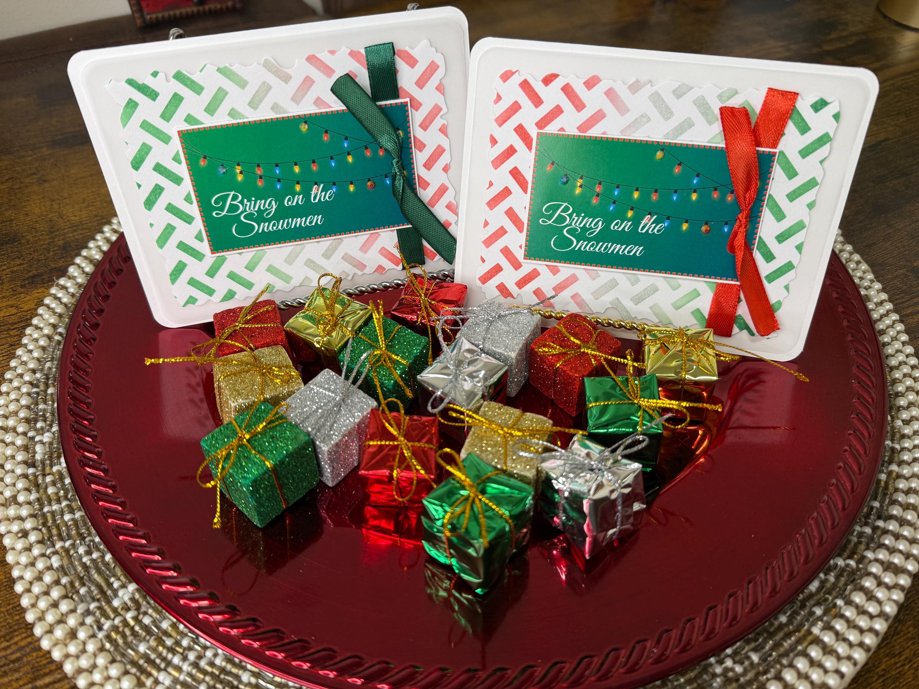 Handmade Green and Red Christmas Card Pack of 10