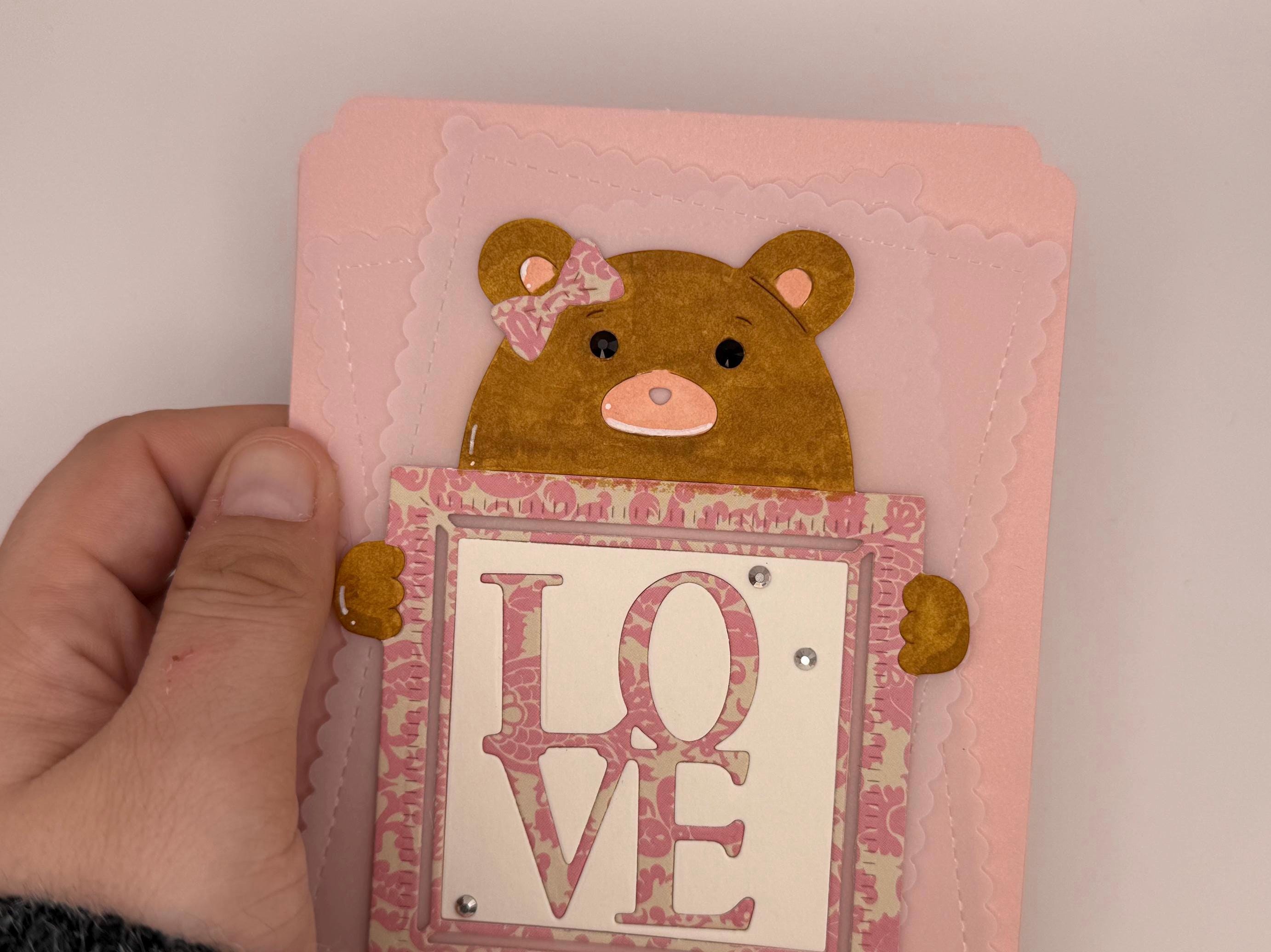 Baby Girl, Pink Bear | Handmade New Baby Greeting Card