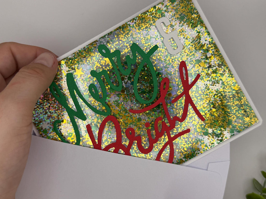 Merry & Bright Christmas Card | Handmade Shaker Holiday Card