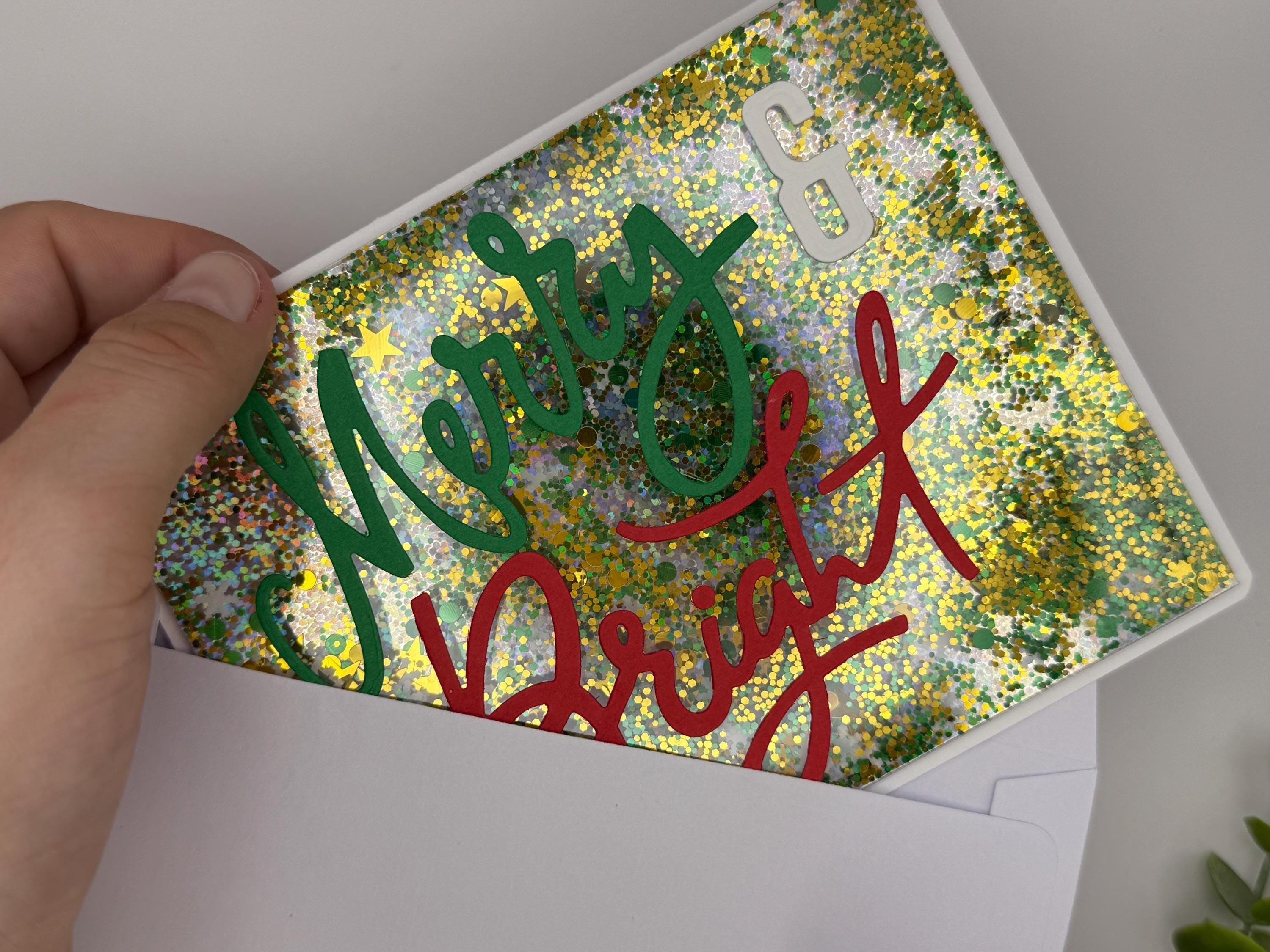 Merry & Bright Christmas Card | Handmade Shaker Holiday Card