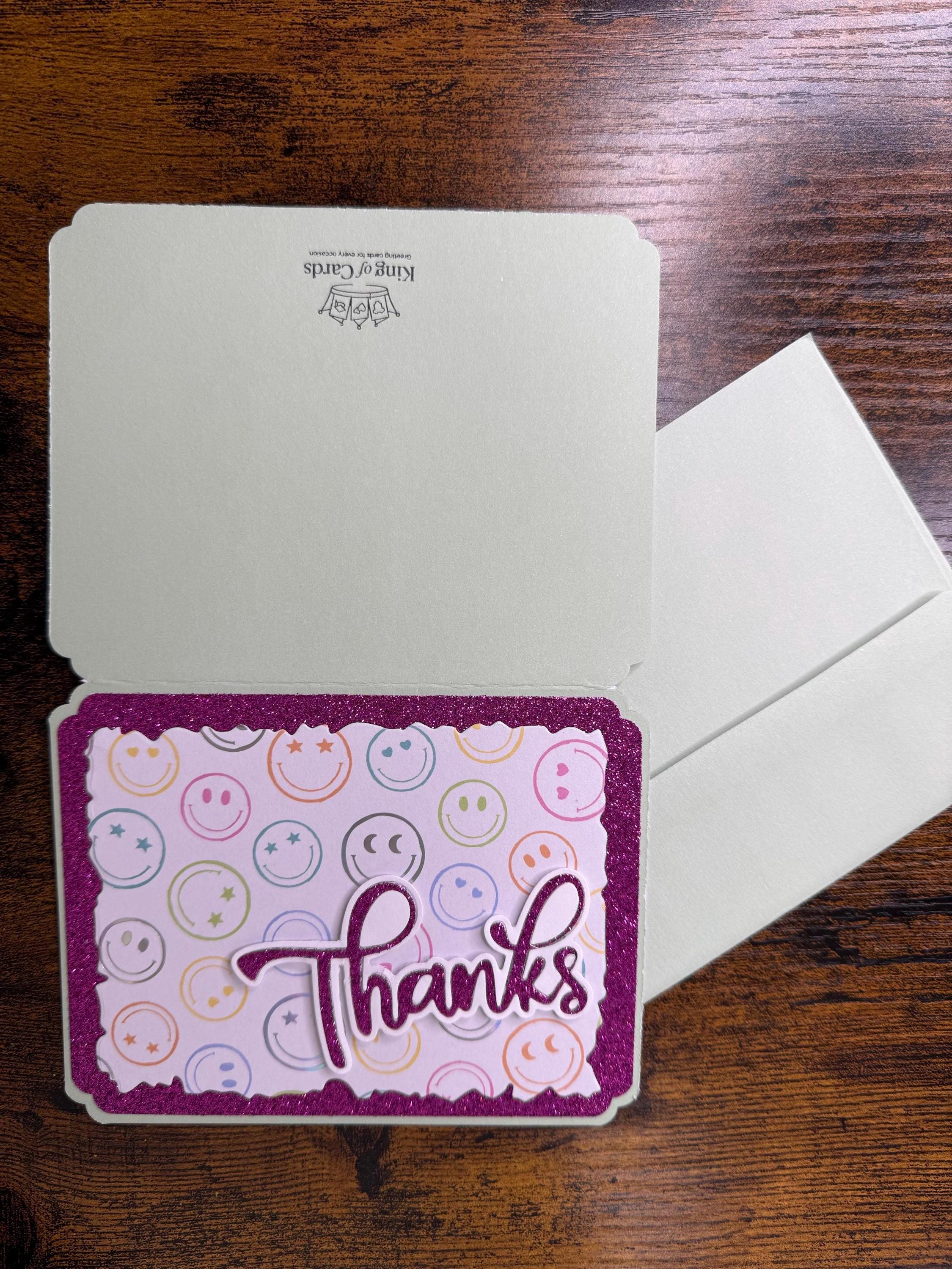 Handmade Purple Glitter Thank You Card | Smiley Face Greeting Card
