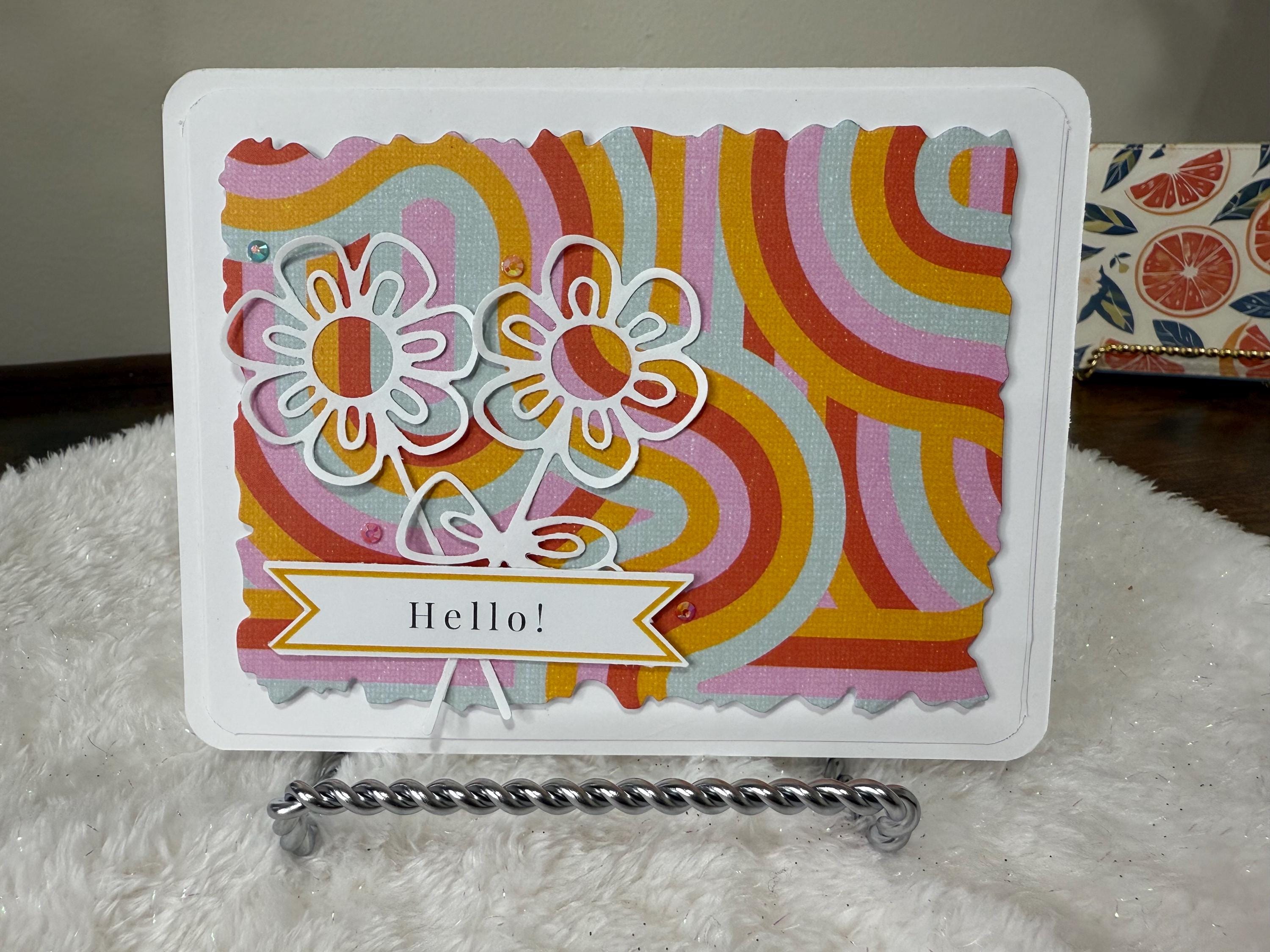 Groovy Hello Card | Handmade 70s Style Flower Greeting Card