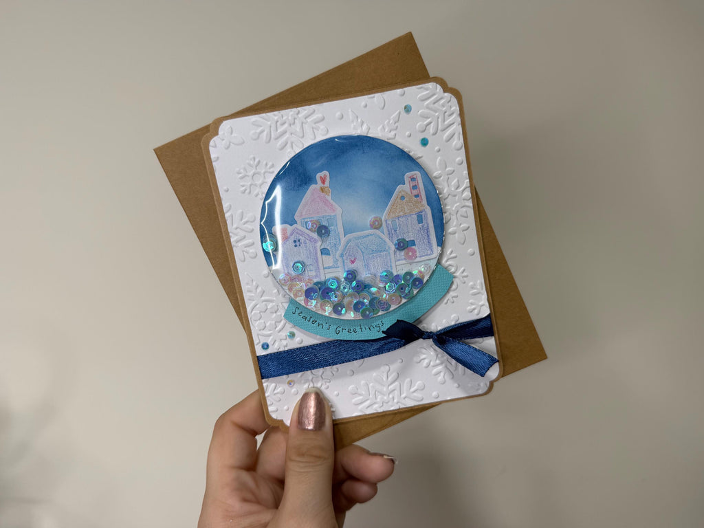 Seasons Greetings Snow globe Card | Handmade Shaker Greeting Card