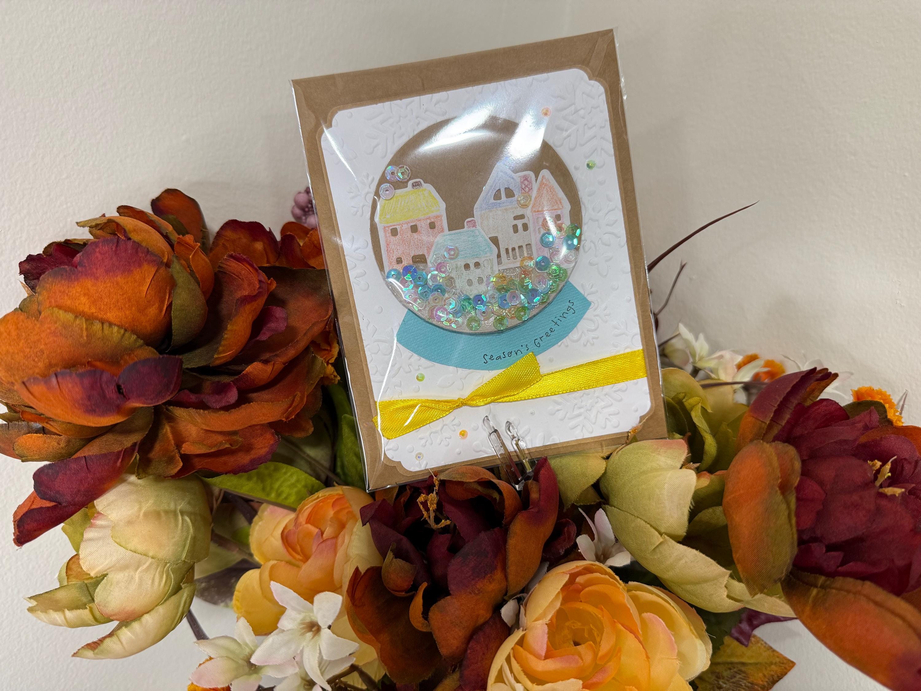Seasons Greetings Snow Globe Card | Handmade Shaker Greeting Card