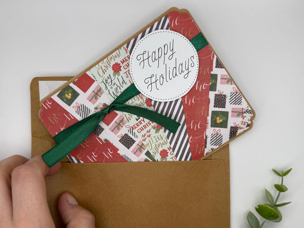Handmade Happy Holidays Card | Rustic Patchwork Christmas Card