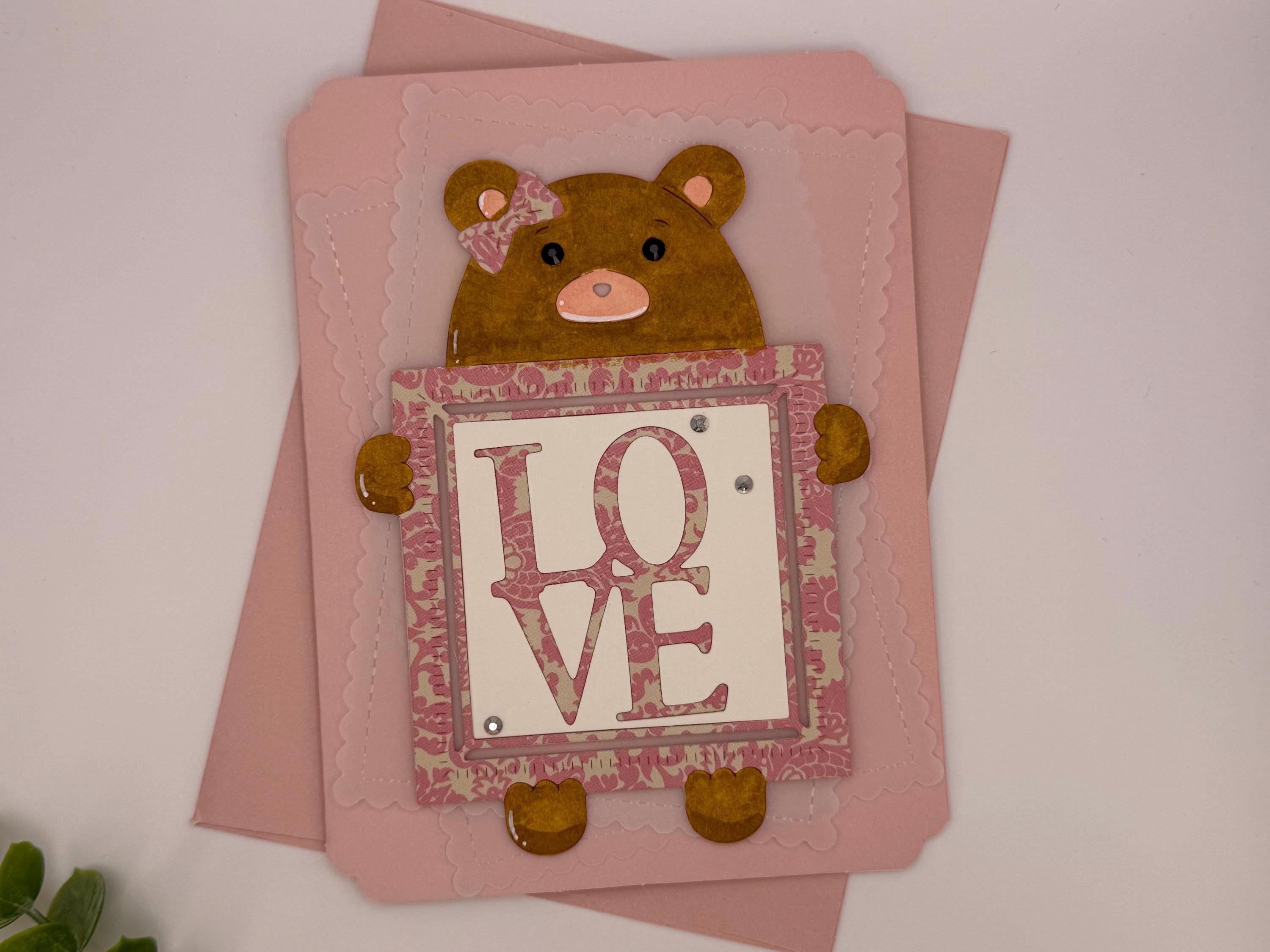 Baby Girl, Pink Bear | Handmade New Baby Greeting Card