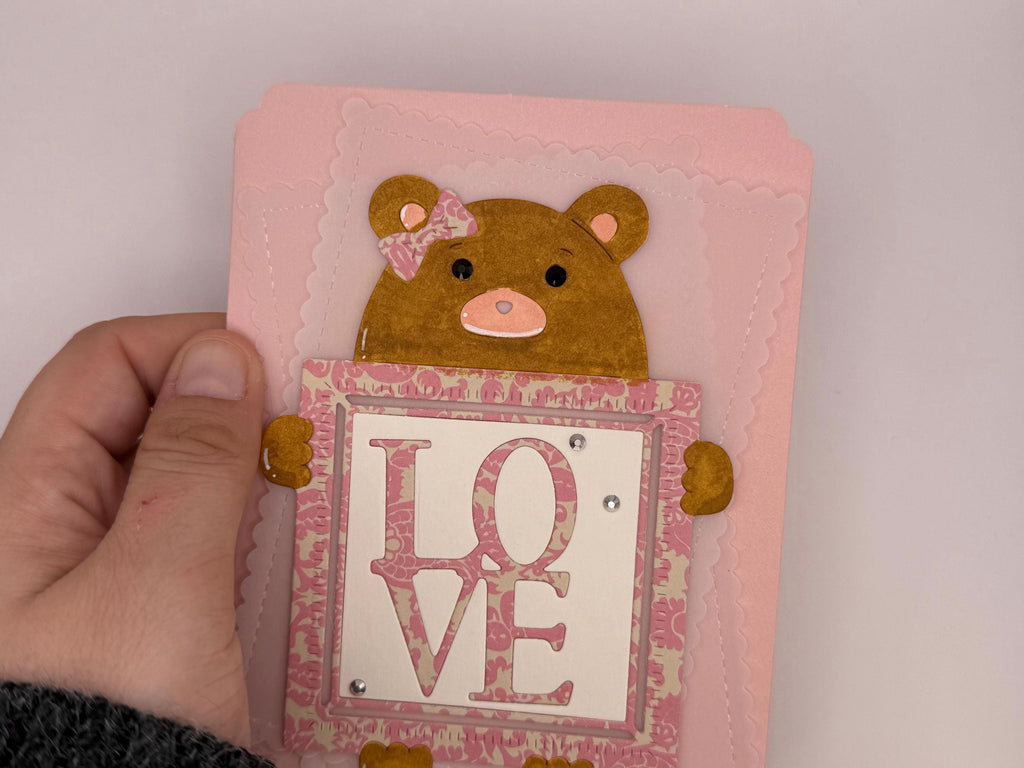 Baby Girl, Pink Bear | Handmade New Baby Greeting Card