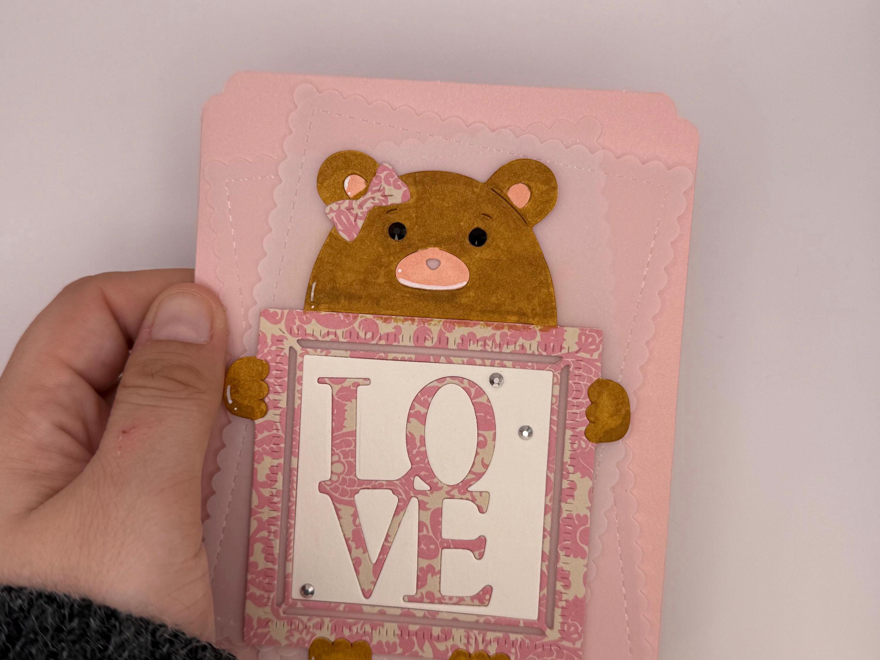 Baby Girl, Pink Bear | Handmade New Baby Greeting Card