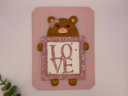 Baby Girl, Pink Bear | Handmade New Baby Greeting Card
