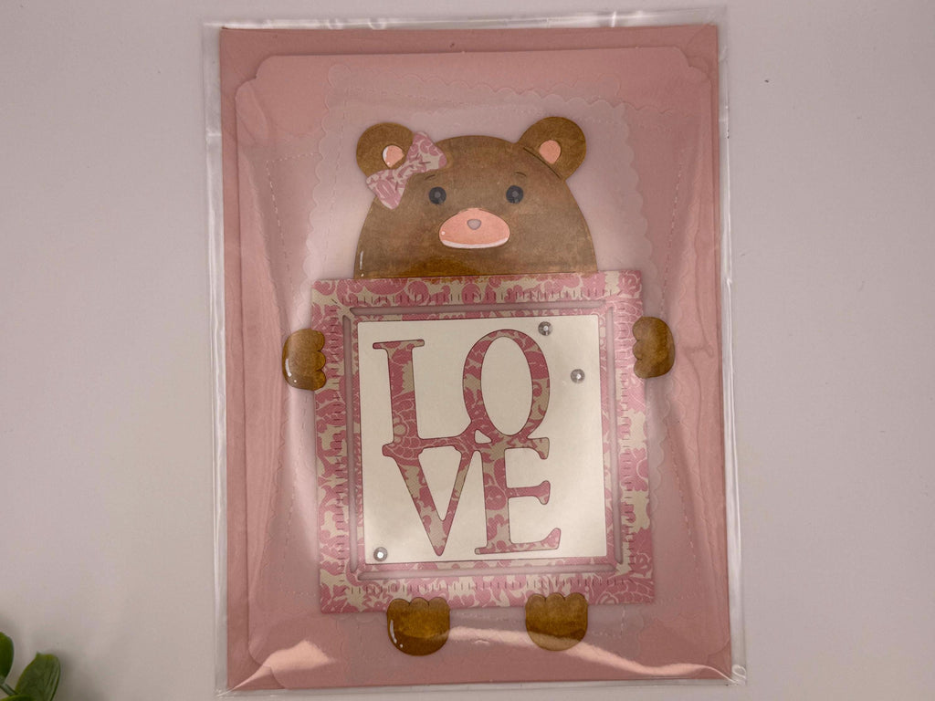 Baby Girl, Pink Bear | Handmade New Baby Greeting Card