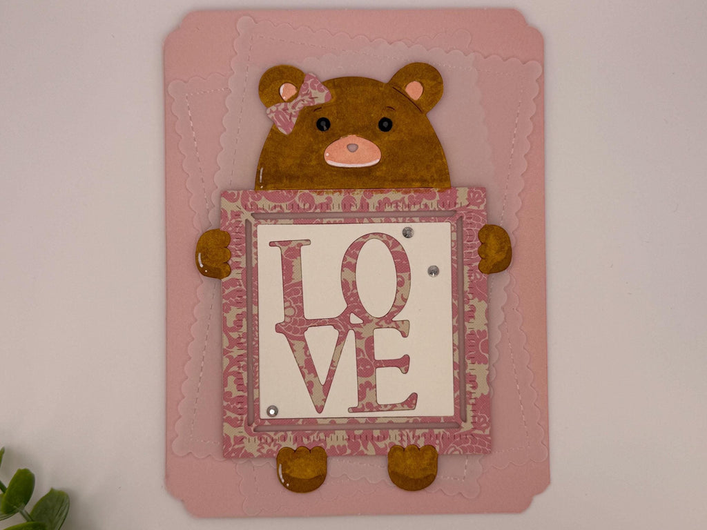 Baby Girl, Pink Bear | Handmade New Baby Greeting Card