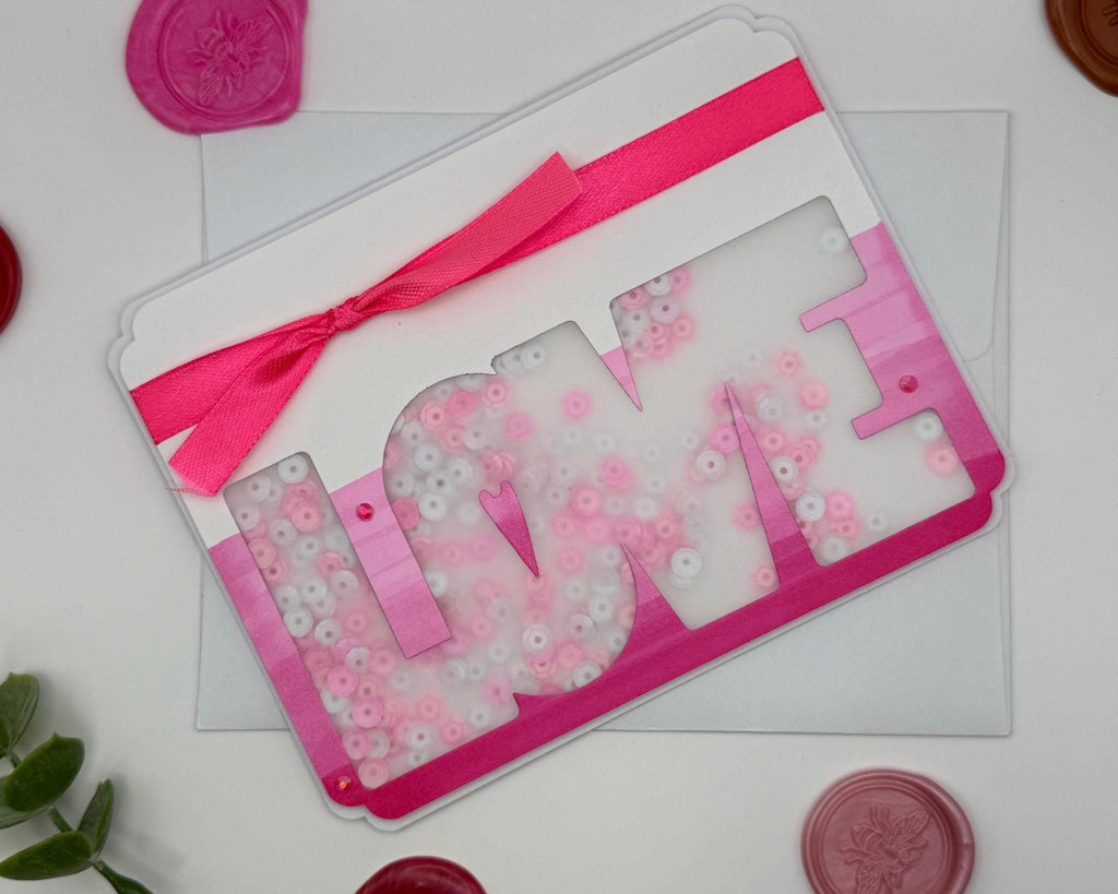 Pink Valentine's Day Card | Handmade Shaker Greeting Card