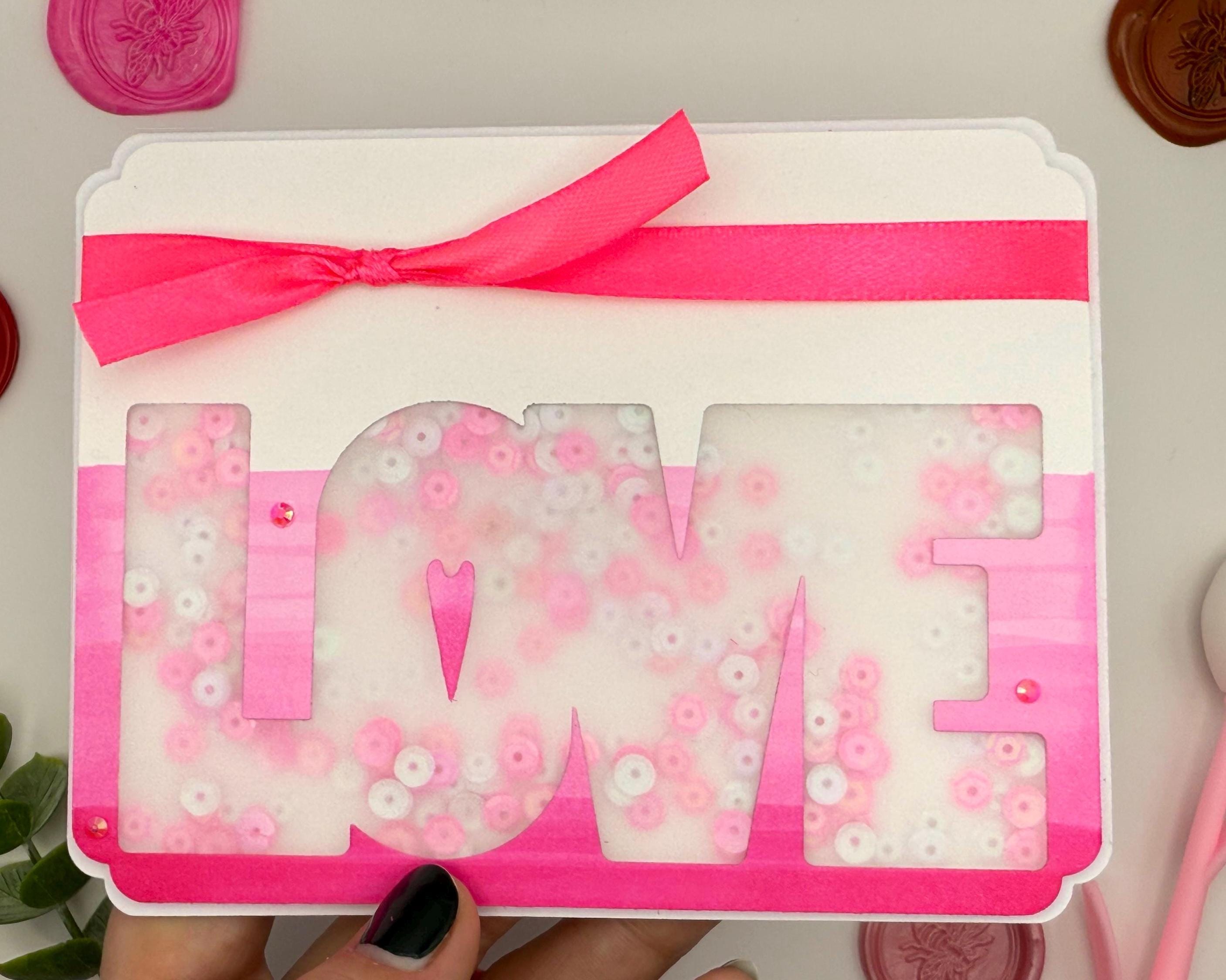 Pink Valentine's Day Card | Handmade Shaker Greeting Card