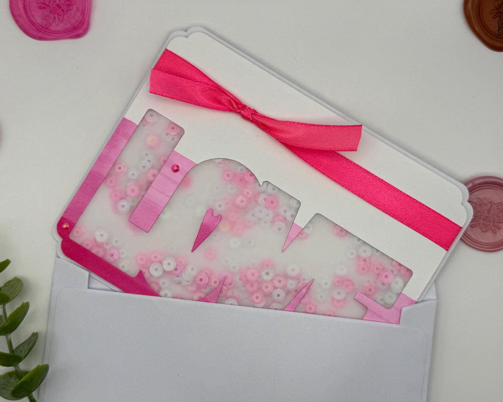 Pink Valentine's Day Card | Handmade Shaker Greeting Card
