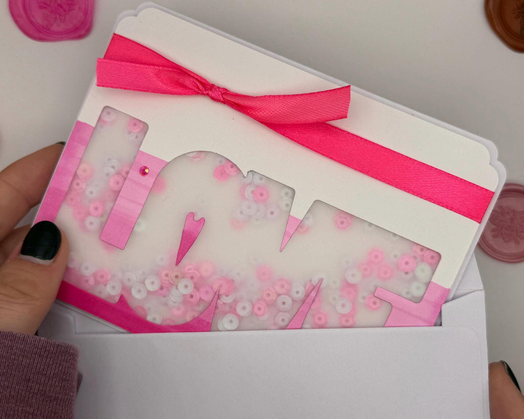 Pink Valentine's Day Card | Handmade Shaker Greeting Card