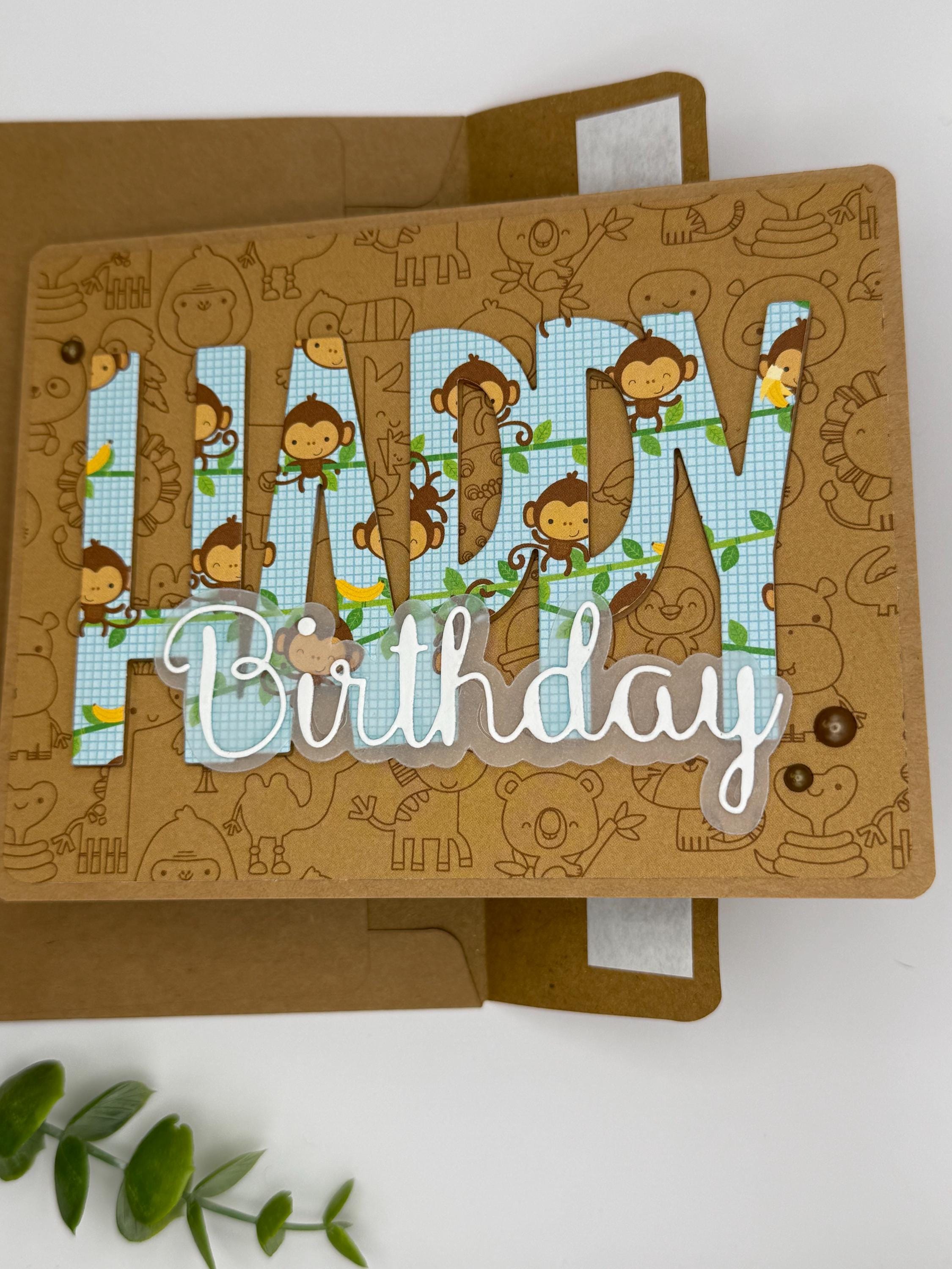 Handmade Monkey Birthday Card – A2 Jungle Animal Greeting Card with Kraft Envelope
