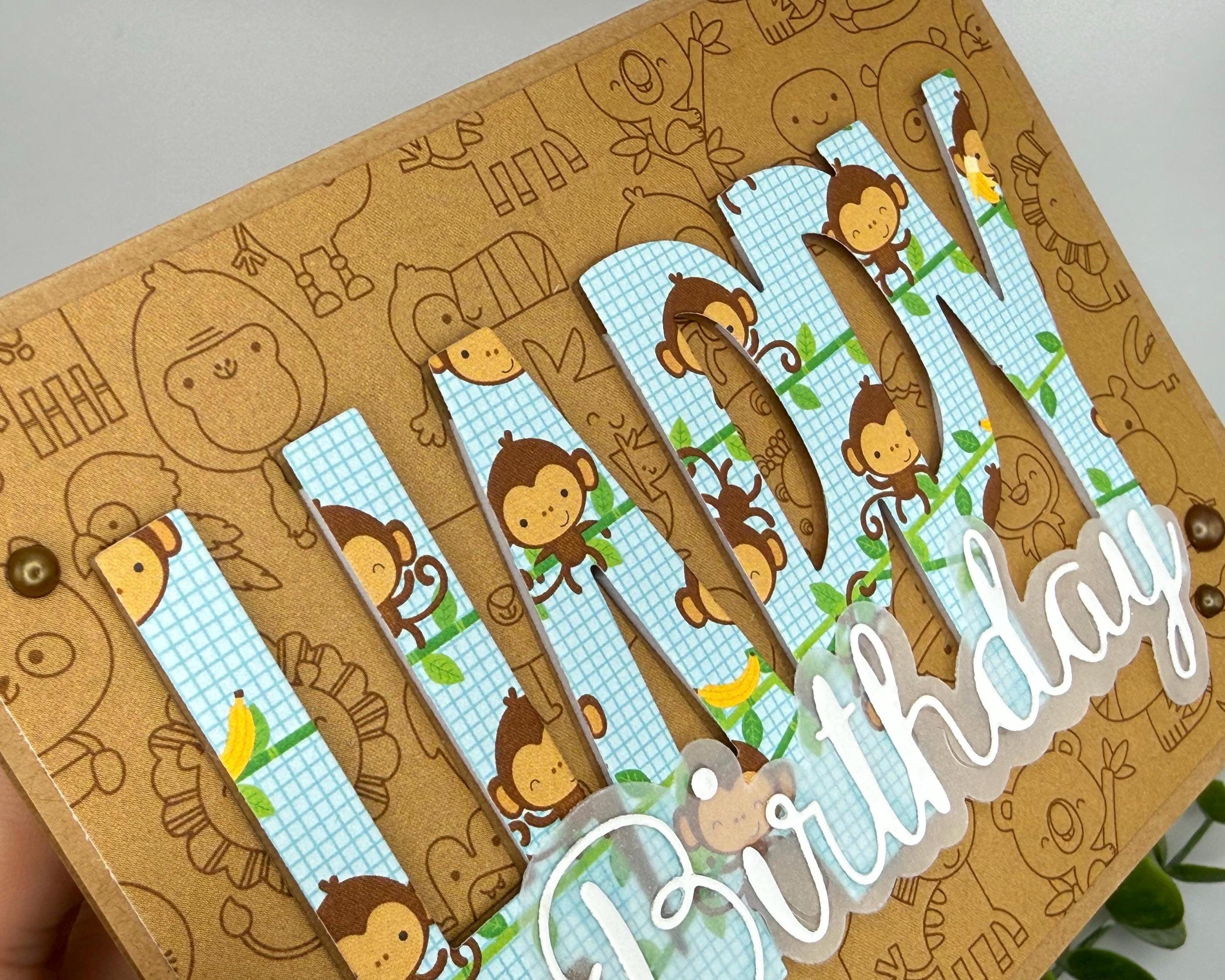 Handmade Monkey Birthday Card – A2 Jungle Animal Greeting Card with Kraft Envelope