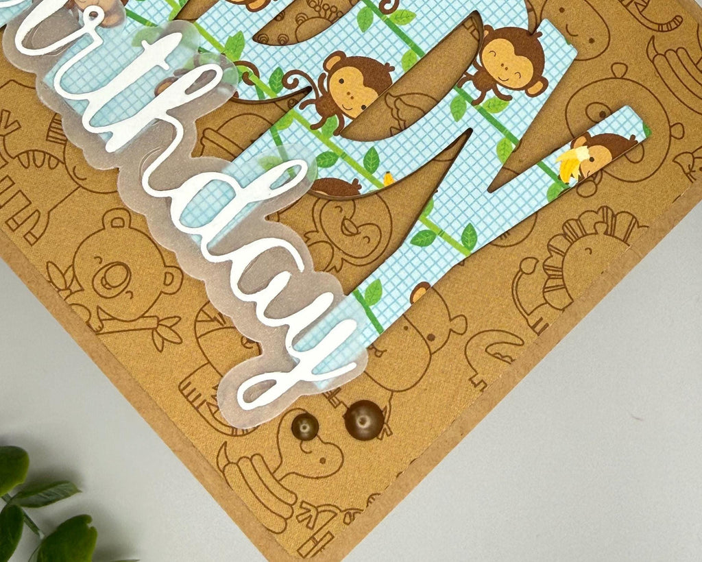 Handmade Monkey Birthday Card – A2 Jungle Animal Greeting Card with Kraft Envelope