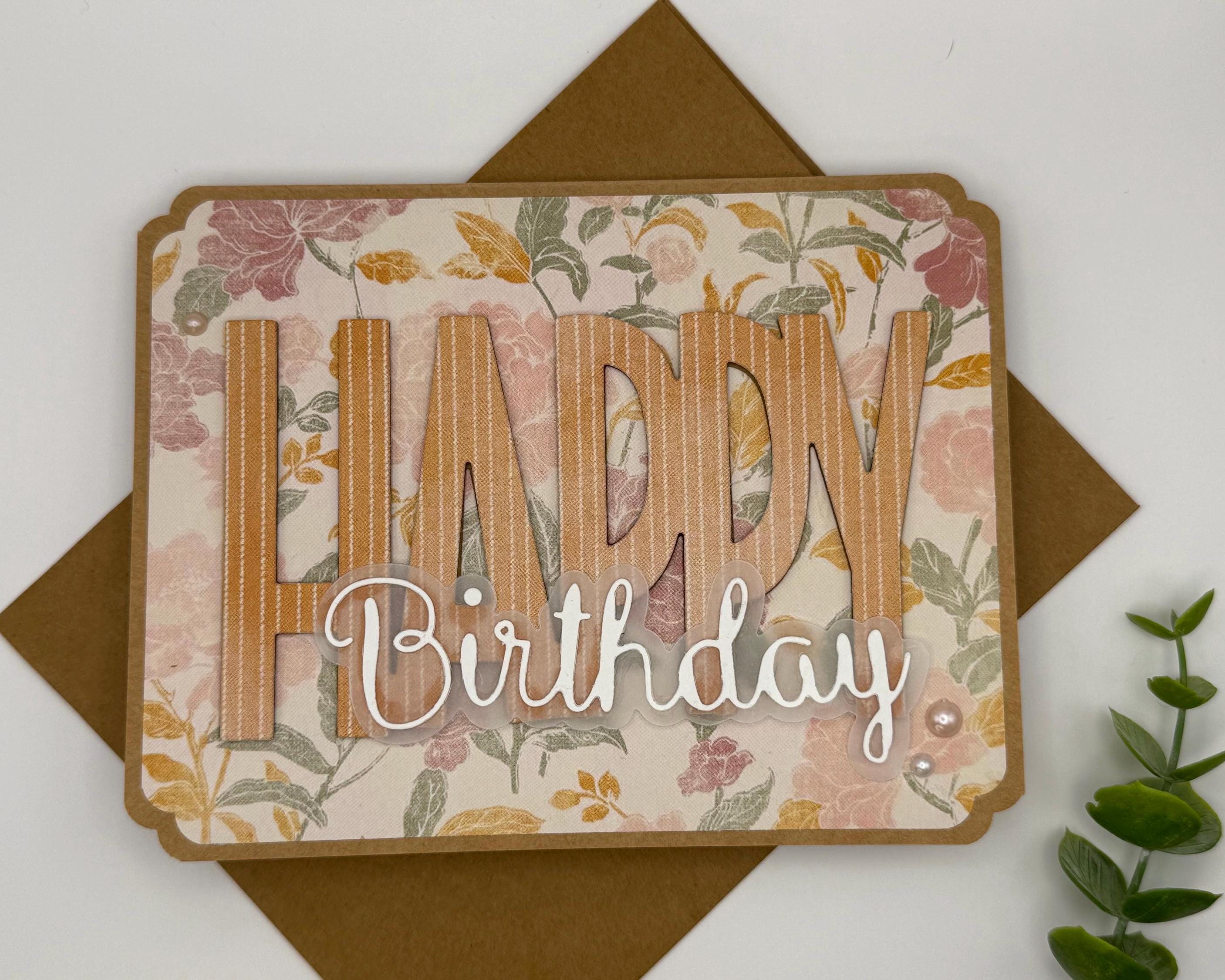 Handmade Floral Birthday Card for Mom – Elegant Neutral Design with Pearls