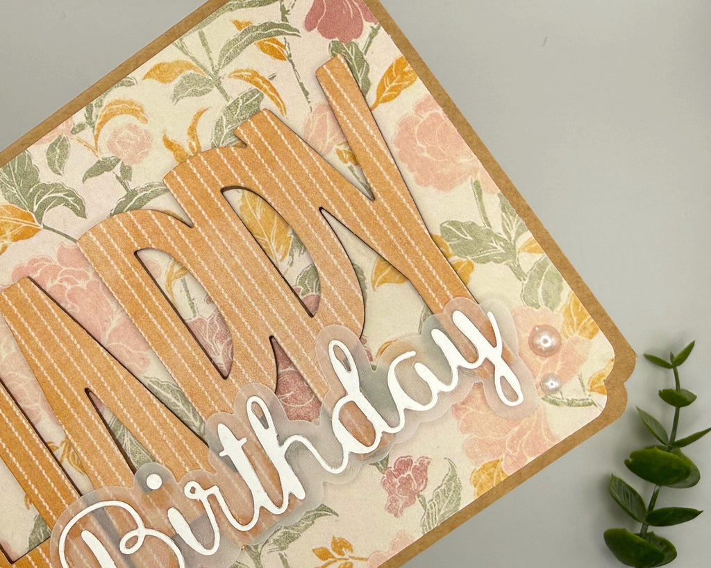 Handmade Floral Birthday Card for Mom – Elegant Neutral Design with Pearls