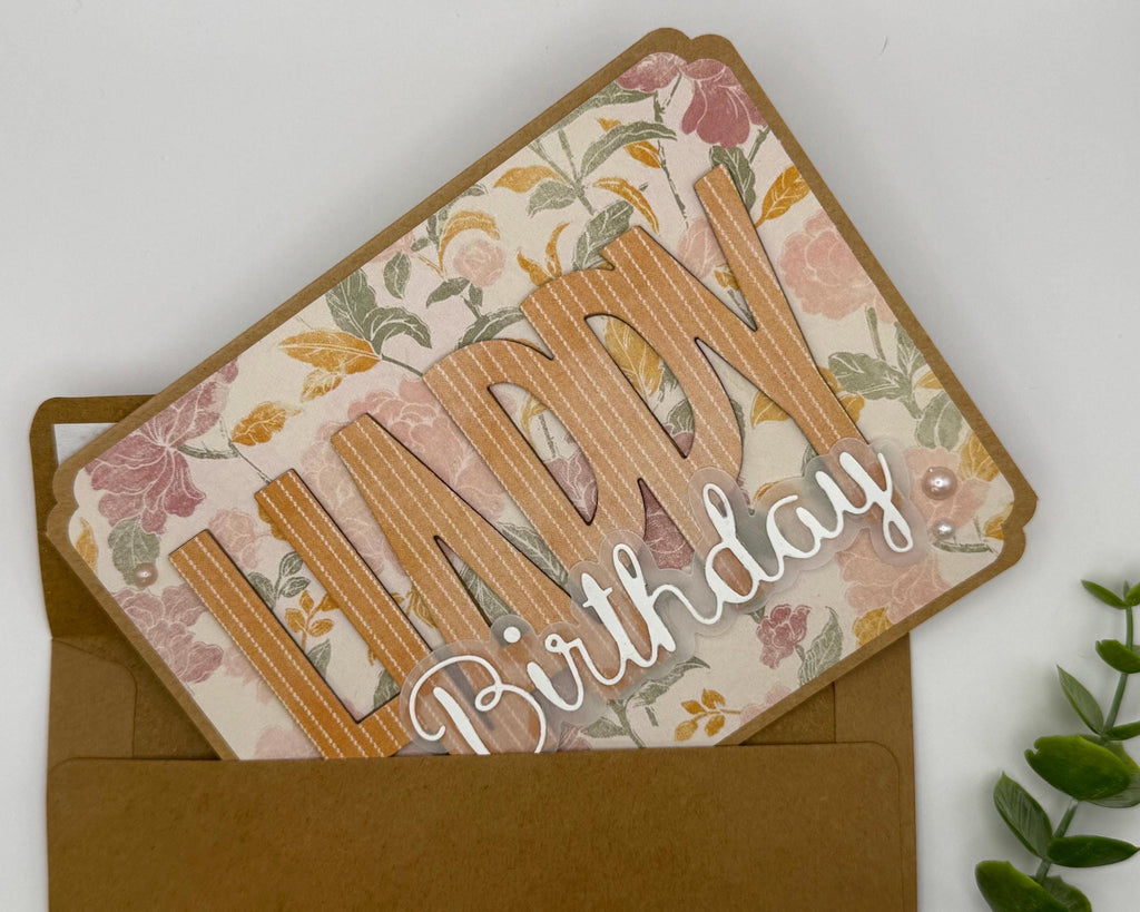 Handmade Floral Birthday Card for Mom – Elegant Neutral Design with Pearls