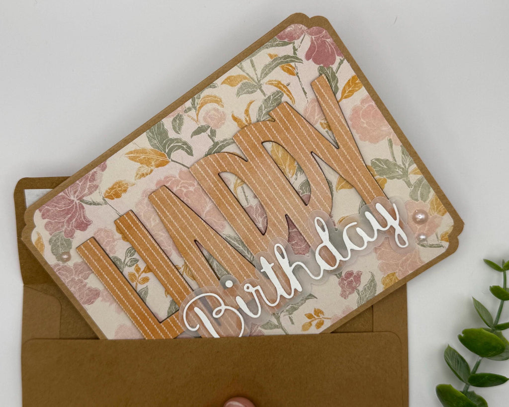 Handmade Floral Birthday Card for Mom – Elegant Neutral Design with Pearls