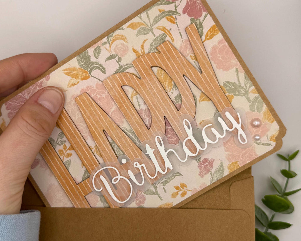 Handmade Floral Birthday Card for Mom – Elegant Neutral Design with Pearls