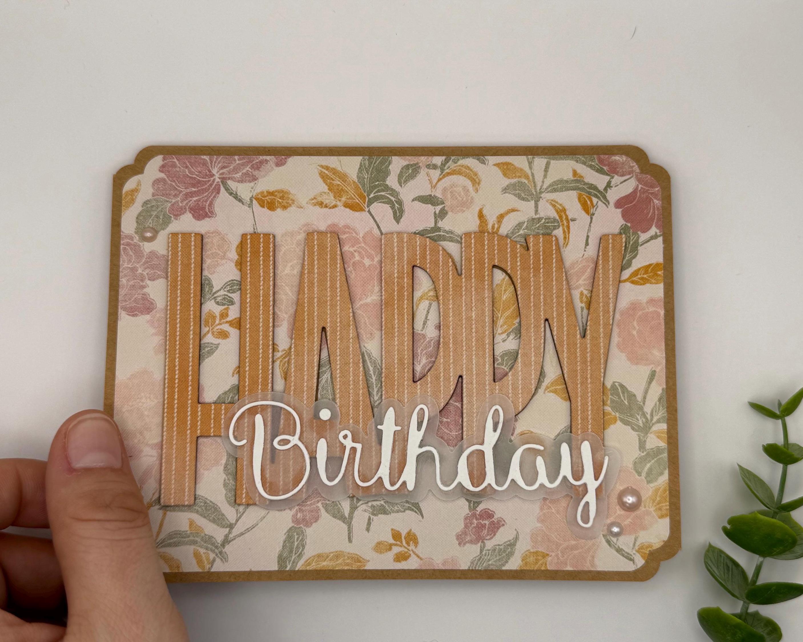 Handmade Floral Birthday Card for Mom – Elegant Neutral Design with Pearls