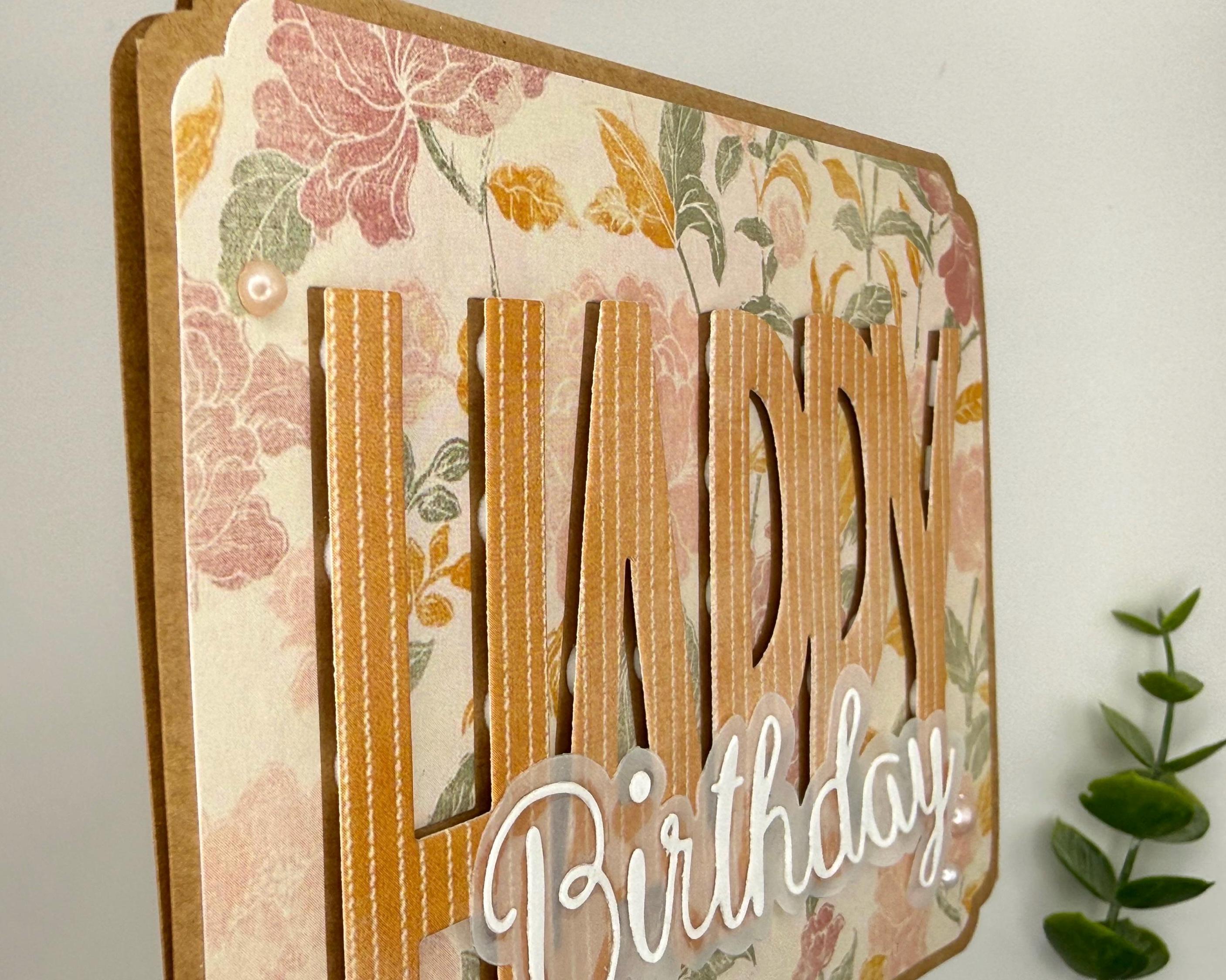 Handmade Floral Birthday Card for Mom – Elegant Neutral Design with Pearls