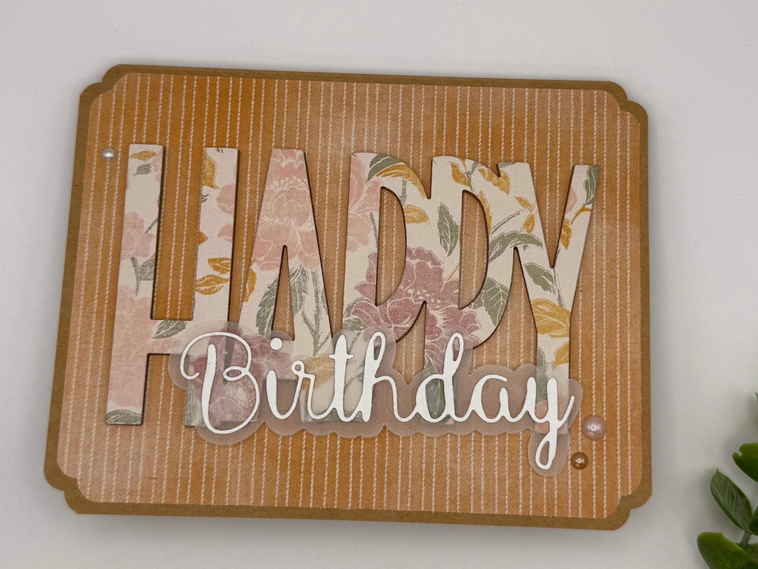 Handmade Floral Birthday Card | Vintage Elegant Greeting for Her, Orange Pinstripe