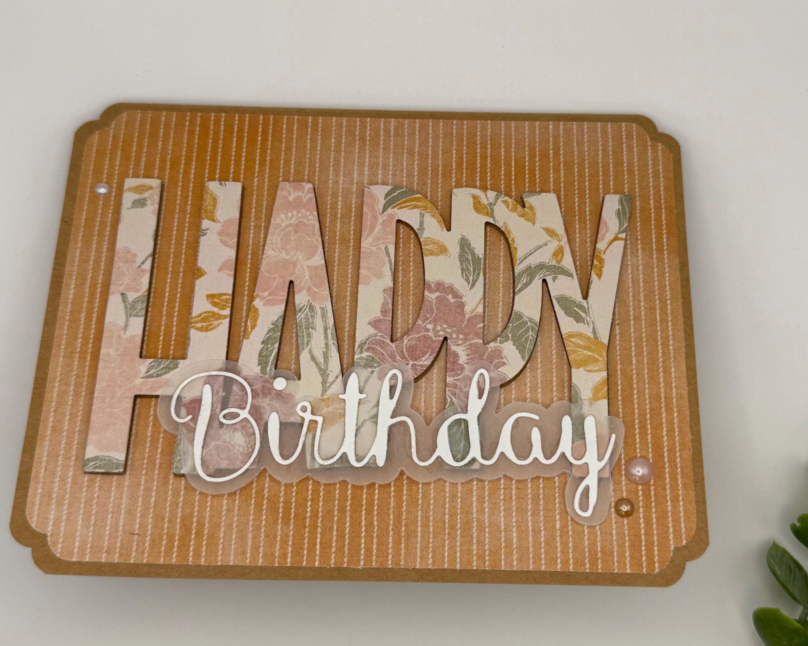 Handmade Floral Birthday Card | Vintage Elegant Greeting for Her, Orange Pinstripe