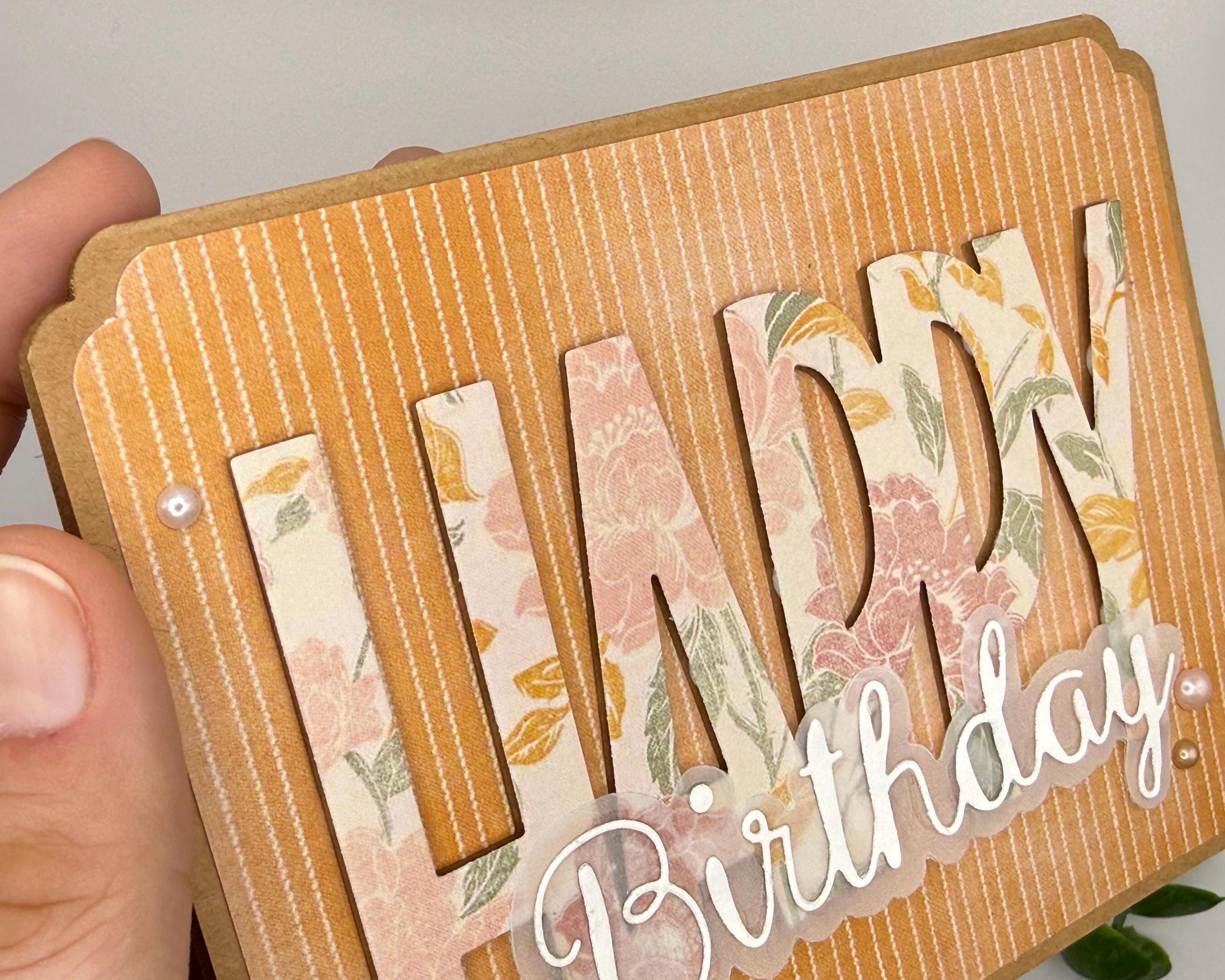 Handmade Floral Birthday Card | Vintage Elegant Greeting for Her, Orange Pinstripe