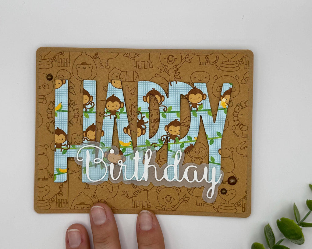 Handmade Monkey Birthday Card – A2 Jungle Animal Greeting Card with Kraft Envelope