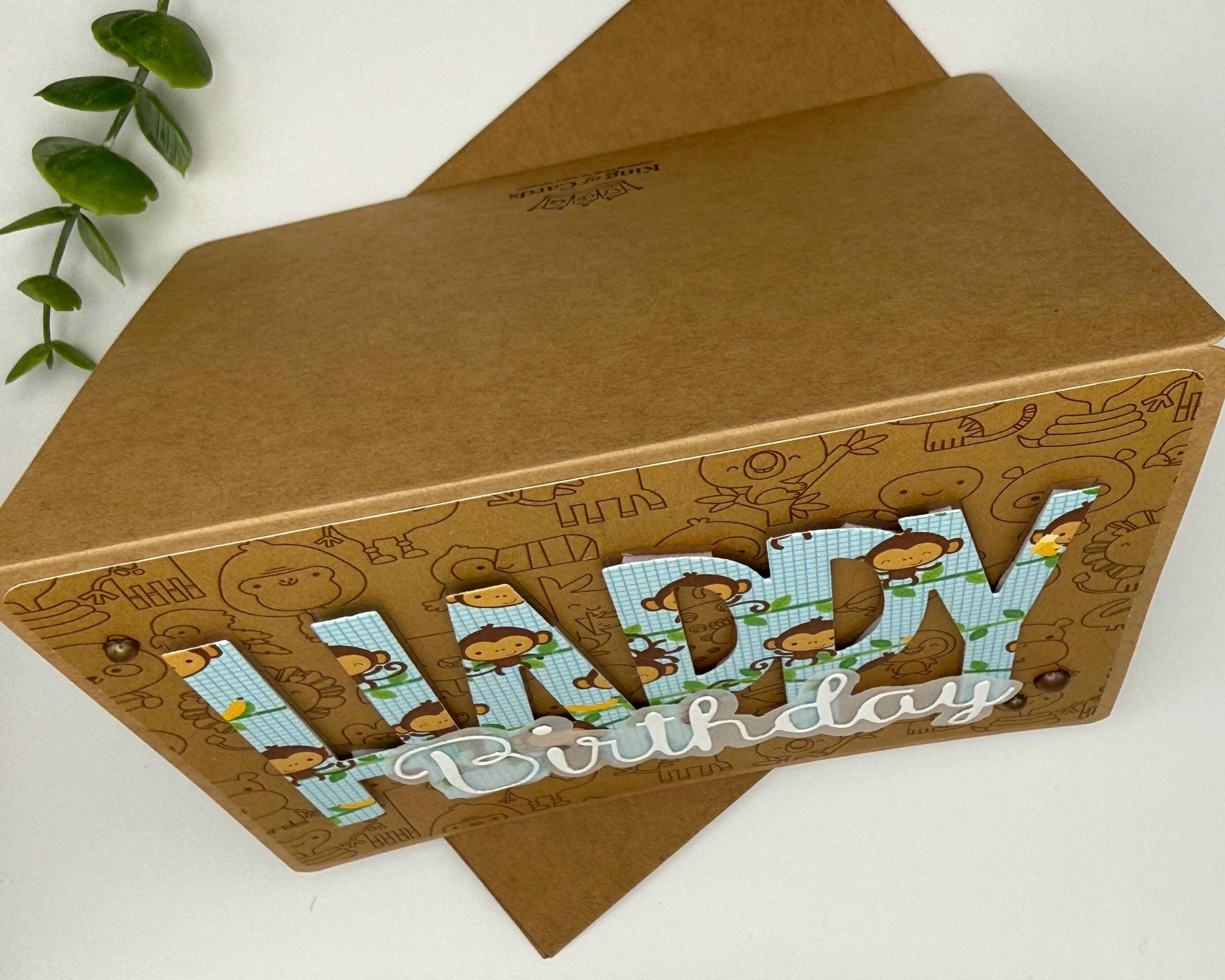 Handmade Monkey Birthday Card – A2 Jungle Animal Greeting Card with Kraft Envelope