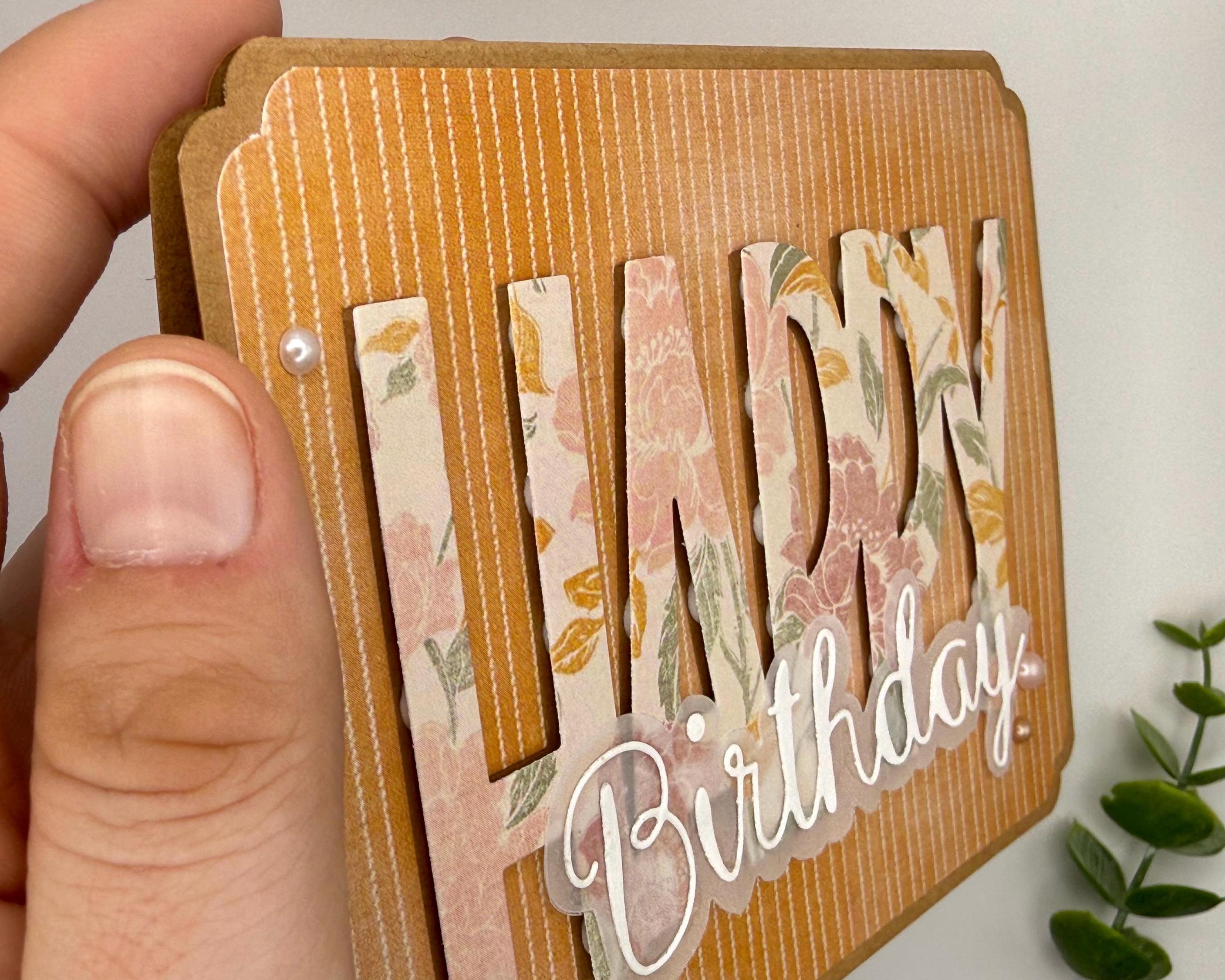 Handmade Floral Birthday Card | Vintage Elegant Greeting for Her, Orange Pinstripe