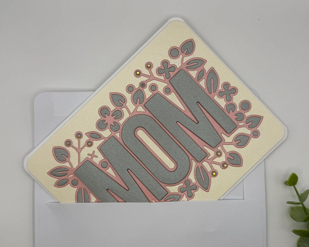 Handmade Mom Greeting Card | Floral Beige Die Cut Mother's Day Card
