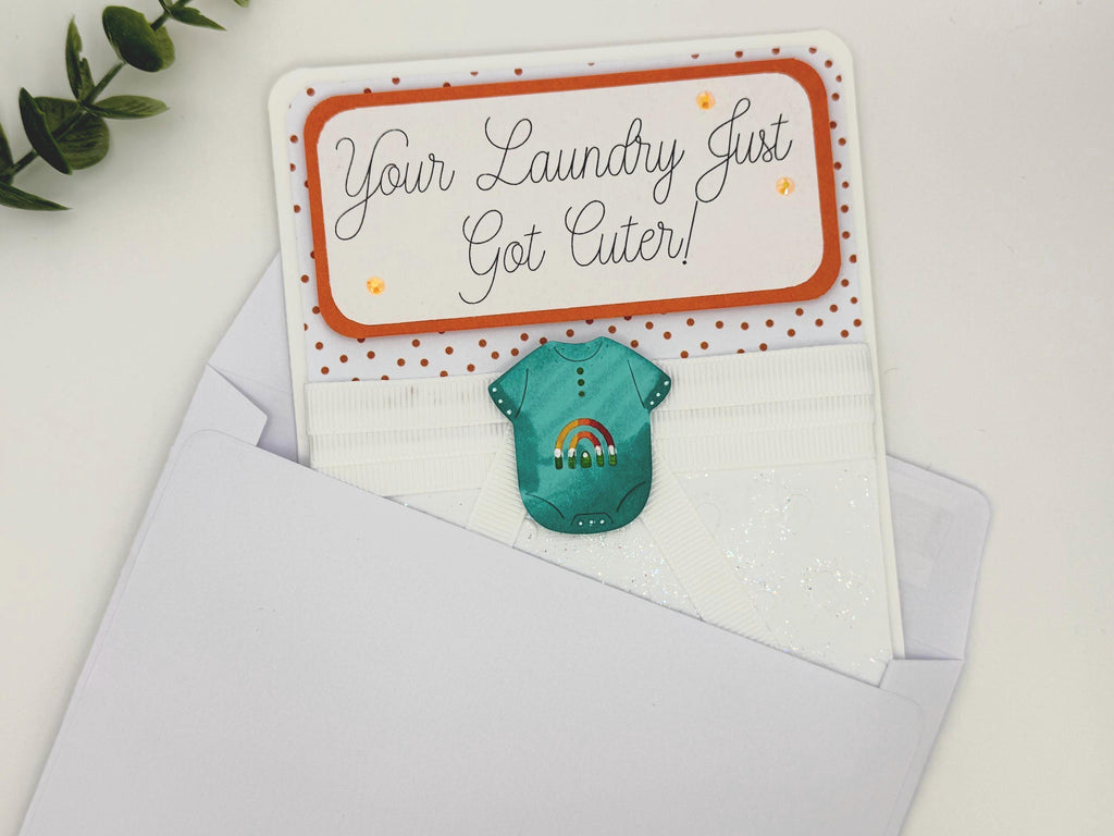 Baby Shower Greeting Card - Handmade - "Your Laundry Just Got Cuter!"