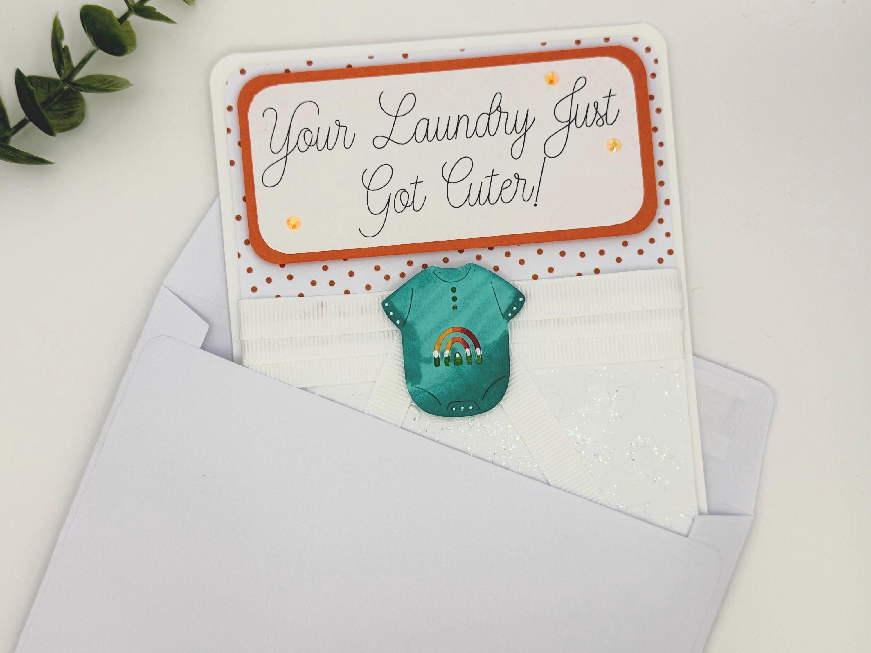 Baby Shower Greeting Card - Handmade - "Your Laundry Just Got Cuter!"