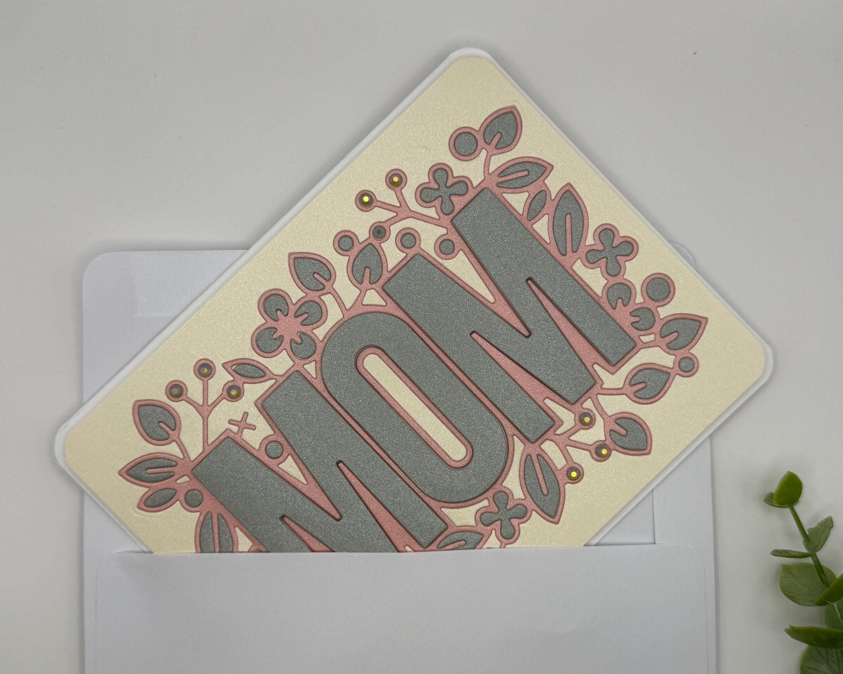 Handmade Mom Greeting Card | Floral Beige Die Cut Mother's Day Card