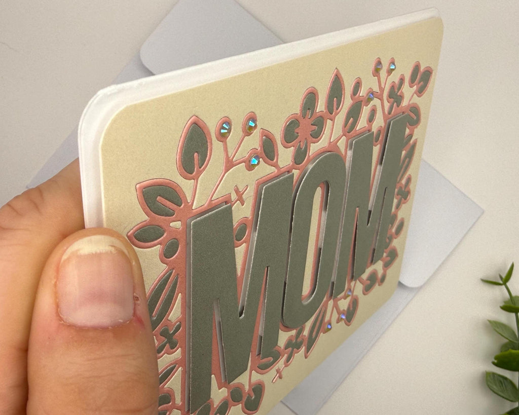 Handmade Mom Greeting Card | Floral Beige Die Cut Mother's Day Card
