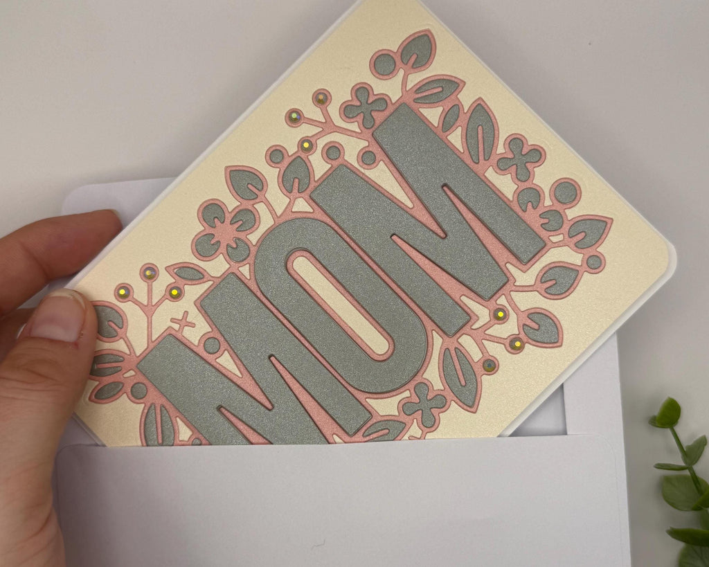 Handmade Mom Greeting Card | Floral Beige Die Cut Mother's Day Card