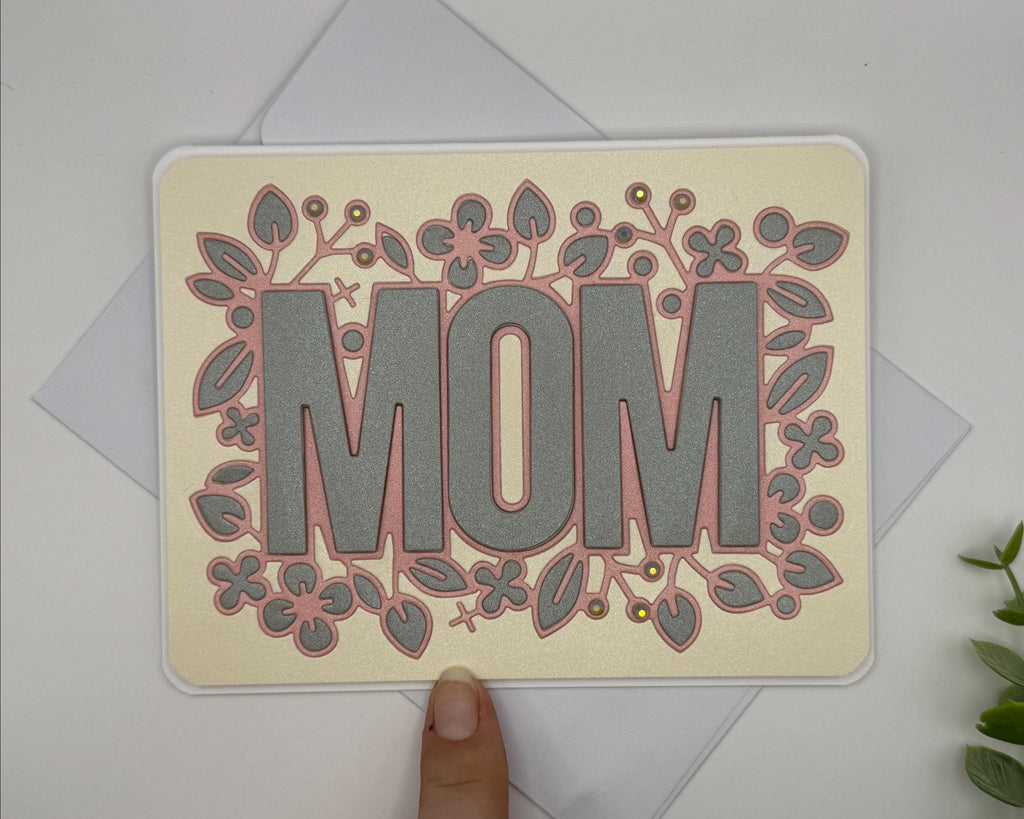 Handmade Mom Greeting Card | Floral Beige Die Cut Mother's Day Card